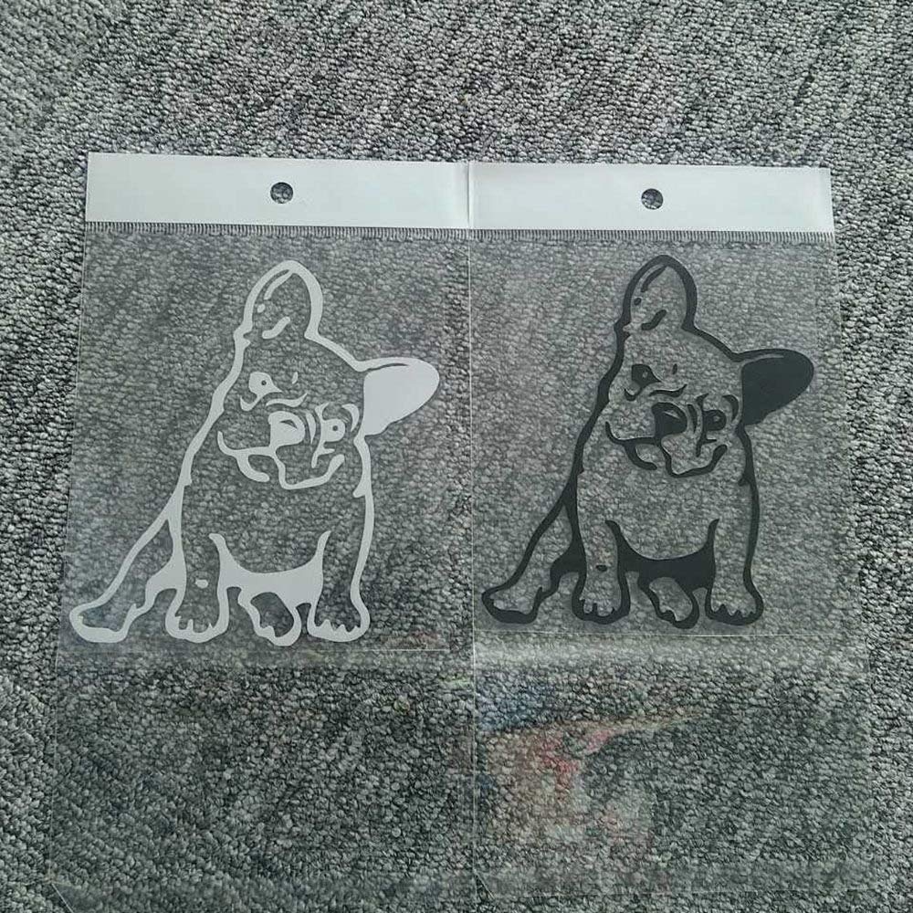 PTNKUIIY 2 adesivi 3D francesi Bulldog per auto, in vinile, impermeabile, per modellare auto, grafica, cofano, per lunotto posteriore, colore bianco
