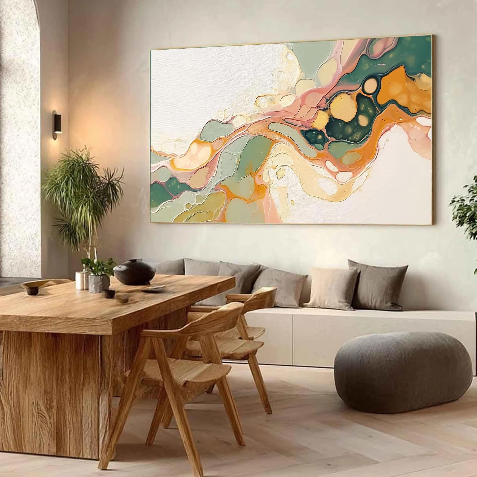 Pintura abstracta de arte fluido sobre lienzo en color de 30x50cm sin marco para pared