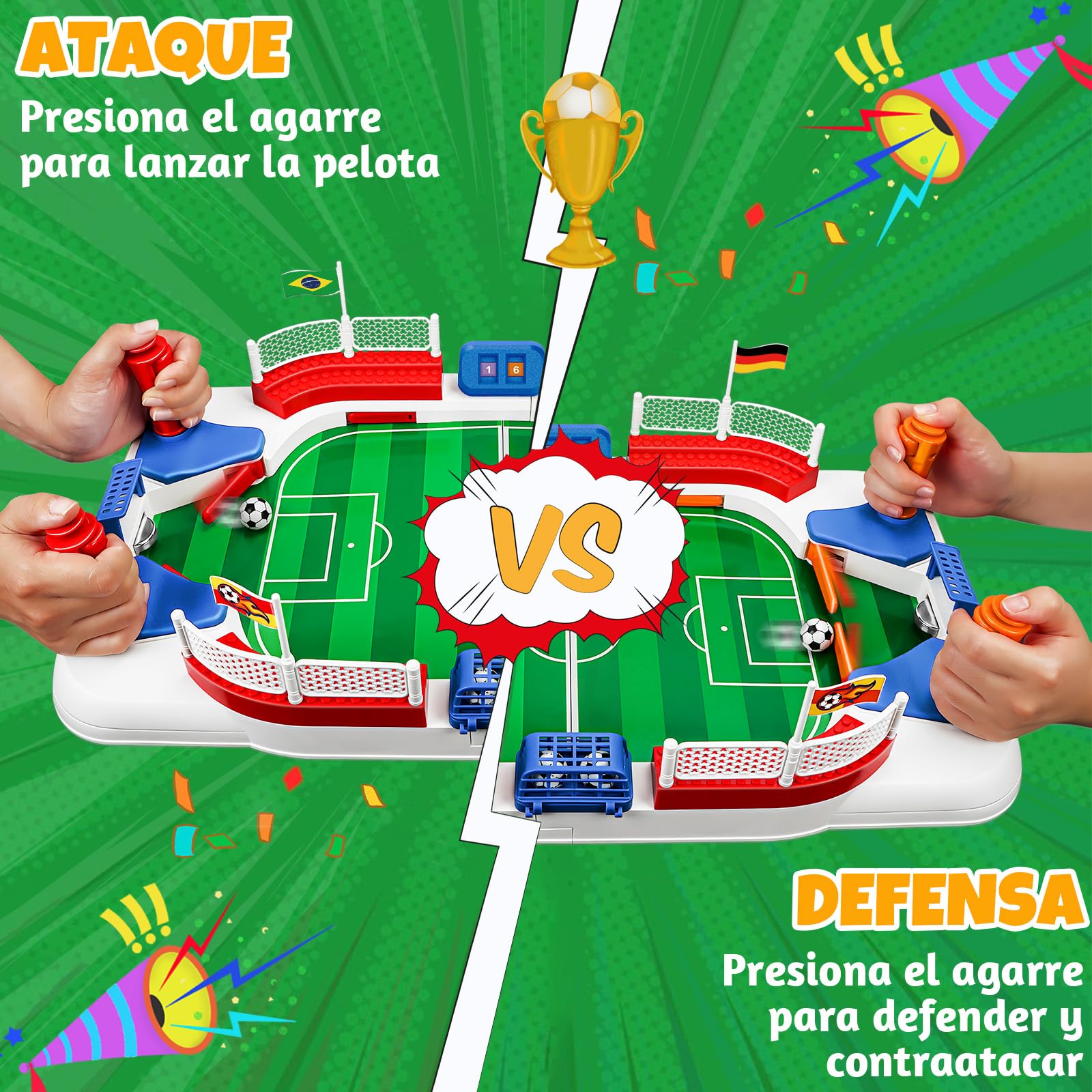 Futbolines para Niños, 55 × 31 Mini Futbolin Juegos de Futbol con 8 Futbol, Contador Manual, Pegatina, Matraquilhos Criança Juego de Mesa para 4 5 6 7 8 9 10 Años