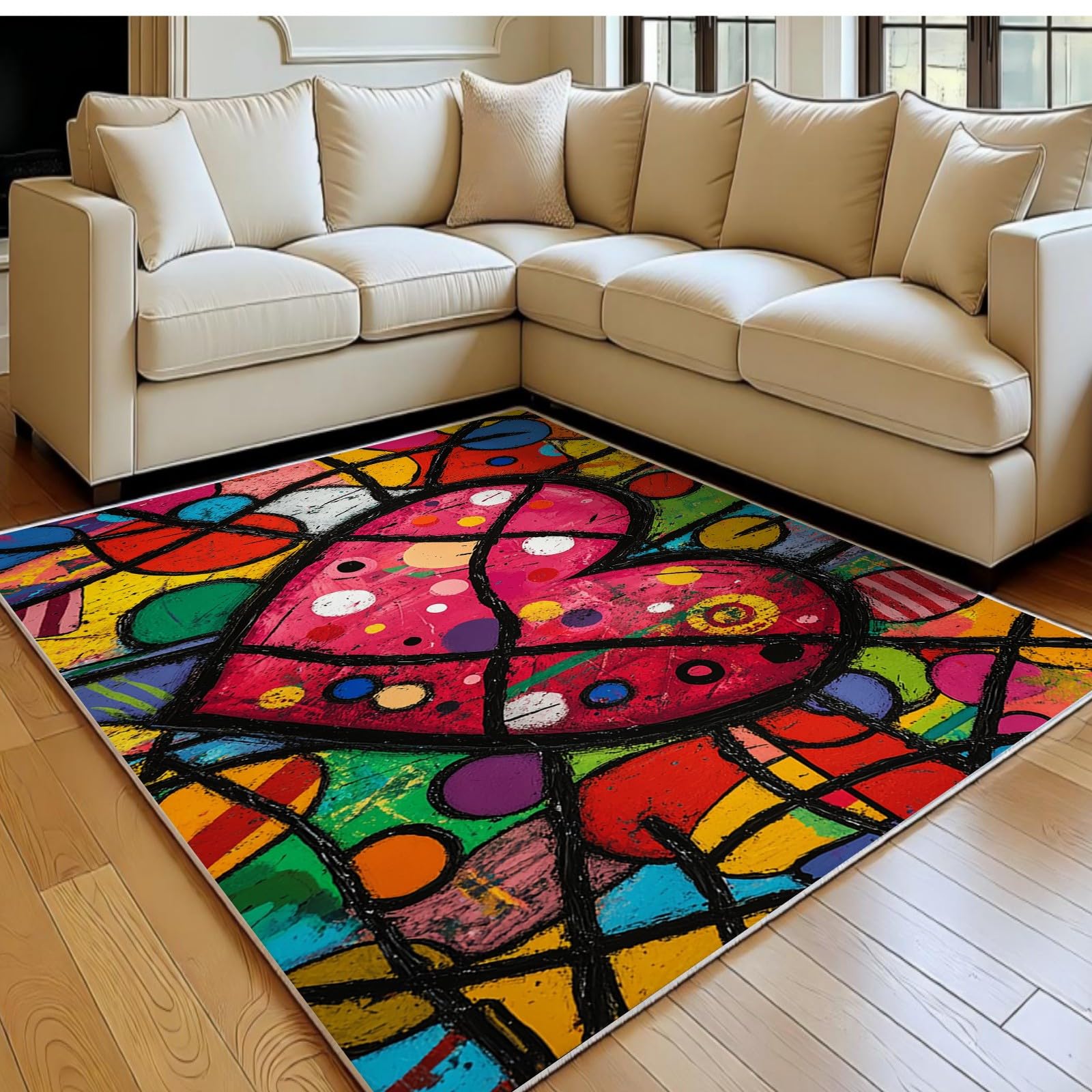 Grand tapis de chambre et cuisine motif graffiti pour intérieur chaleureux