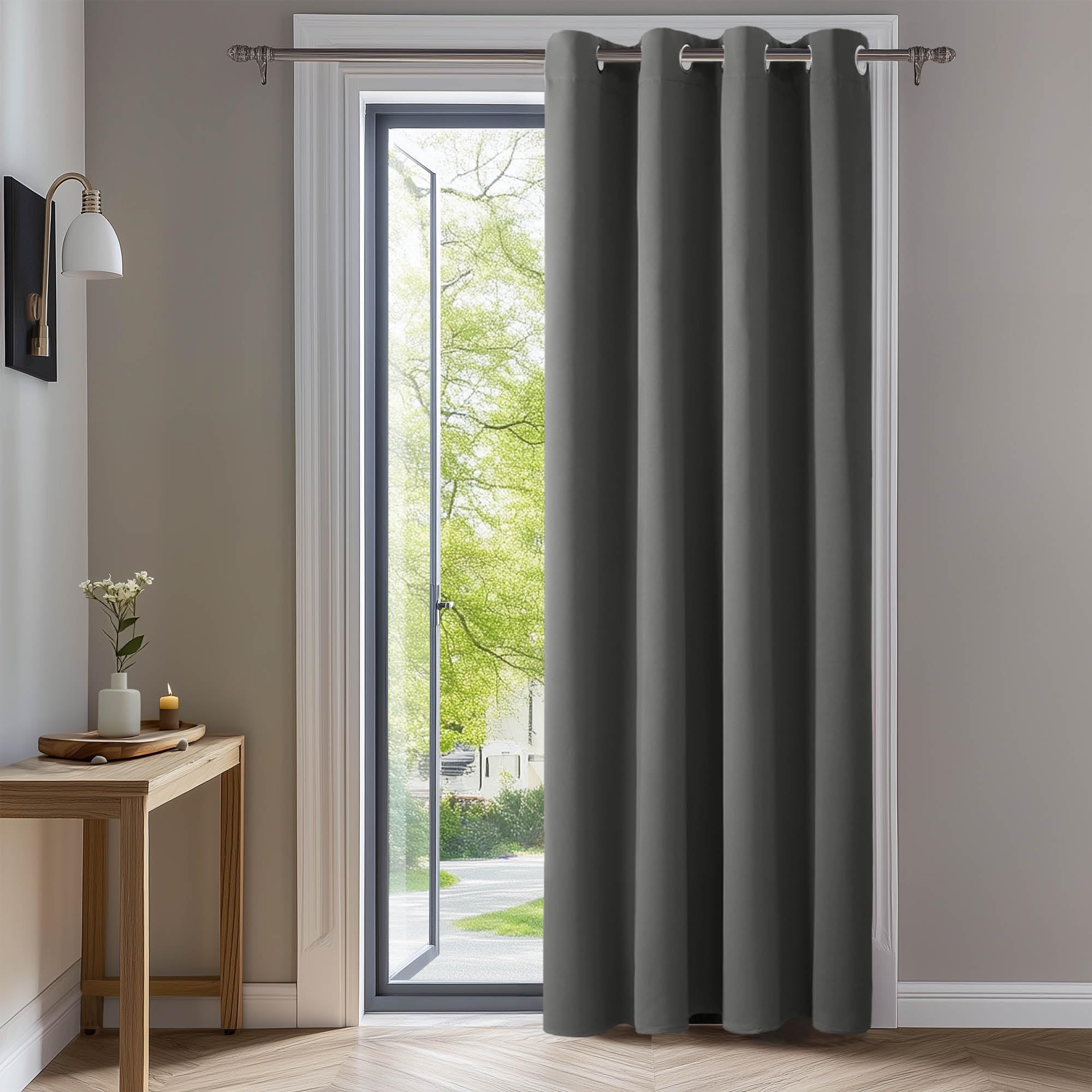 Deconovo Blackout Curtain 52 x 84 Inch Drop Door Curtain Thermal Insulated Energy Saving Eyelet Panels for Bedroom Light Grey 1 PANEL