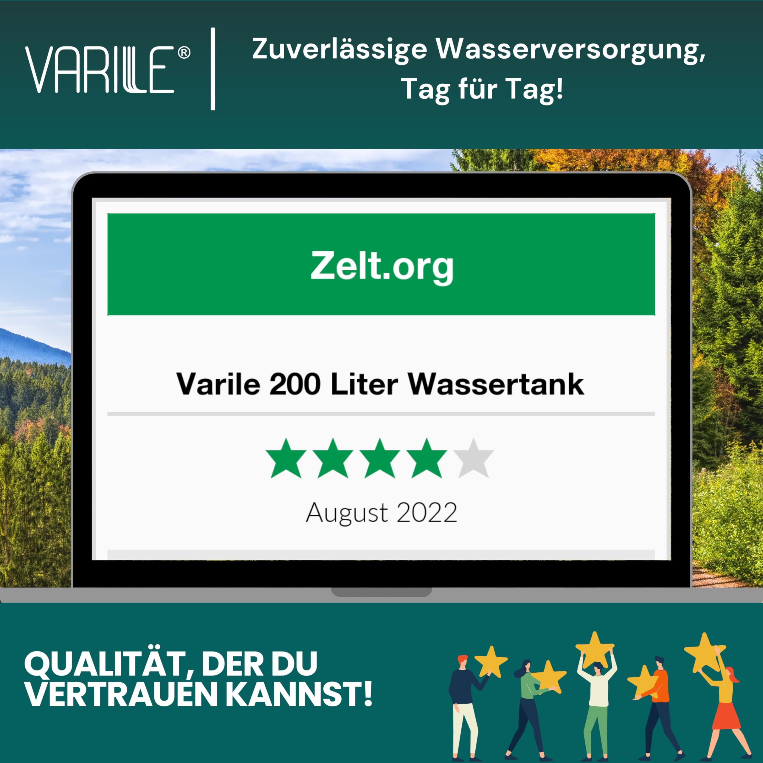 Varile 200L Trinkwassertank in Blau – Lebensmittelecht, BPA-frei, UV-beständig, mit 3/4" Messinggewinde für vielseitige Nutzung