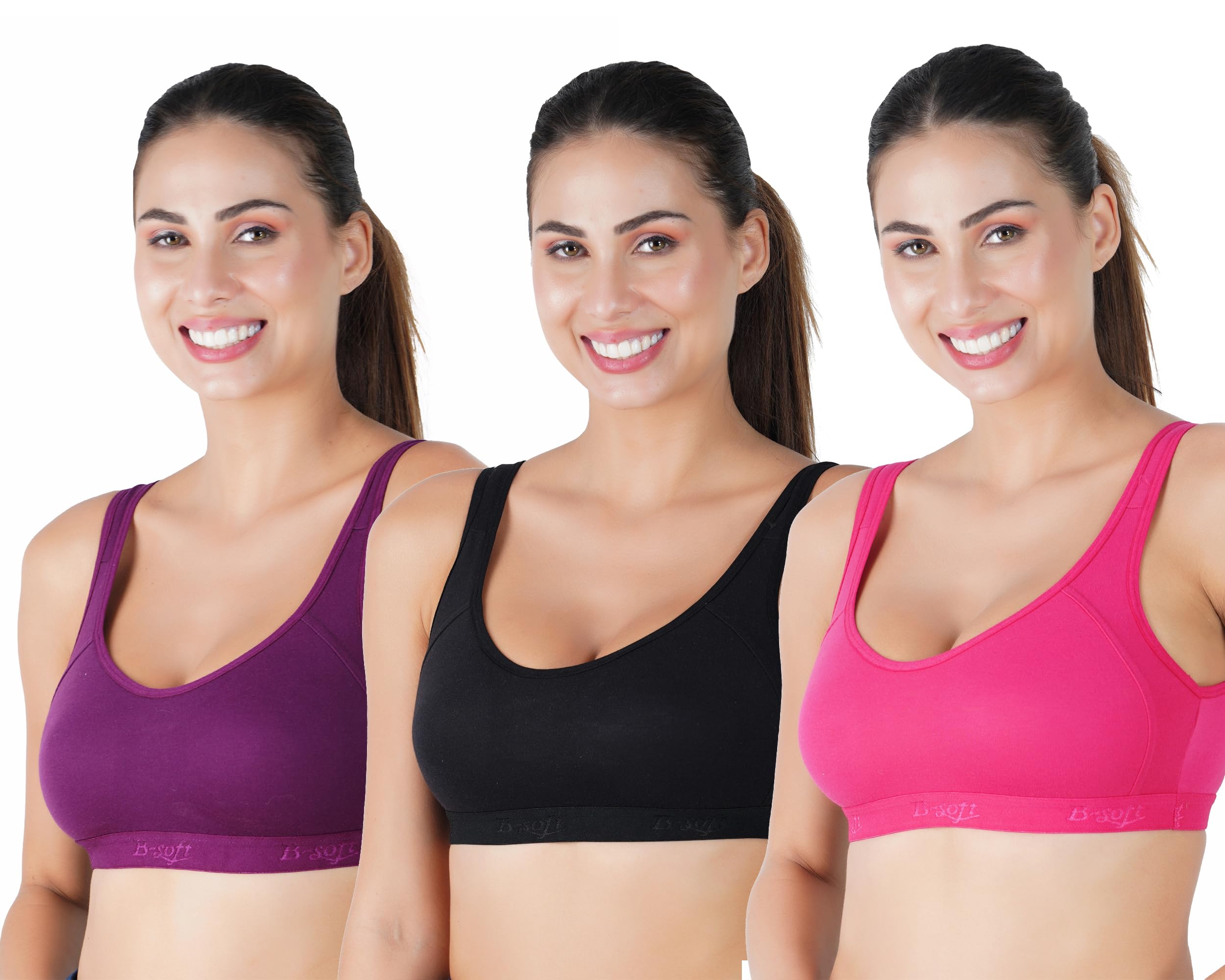 (MSB-204 Premium Seamless Non-Padded Wire Free Slip On Sports Bra Low Impact Workout & Activewear Sports Bra for Women