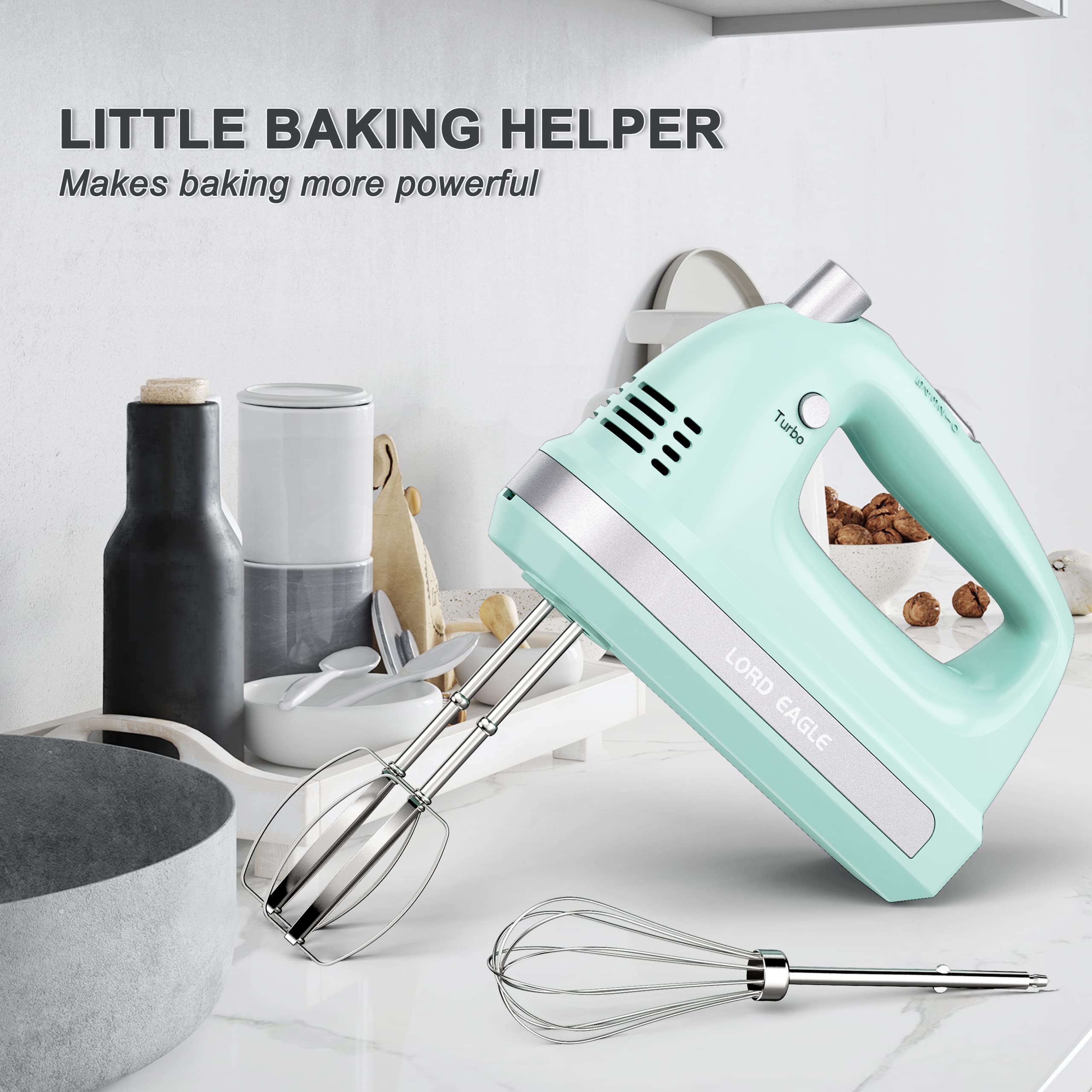 Lord Eagle Electric Hand Mixer Mini, 300W Power Handheld Mixer Kitchen for 5Speed Baking Cake