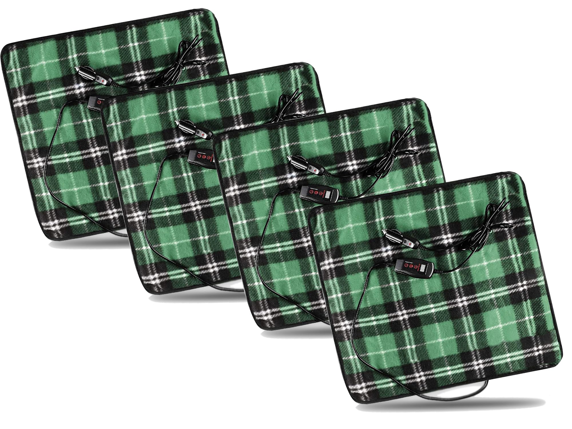 ZONETECH Green Plaid Warming Pad Cozy Warmth in Cold Weather, Perfectly Sized for Comfort and Portability for Pets 4 Pack