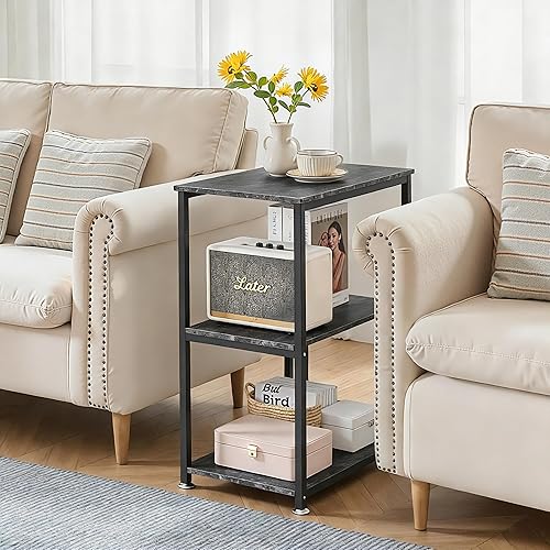 Miniatura 7 de VECELO Mesa auxiliar de extremo alto, mesita de noche de 30 pulgadas de altura con estante de almacenamiento de 3 niveles para sala de estar, Gris