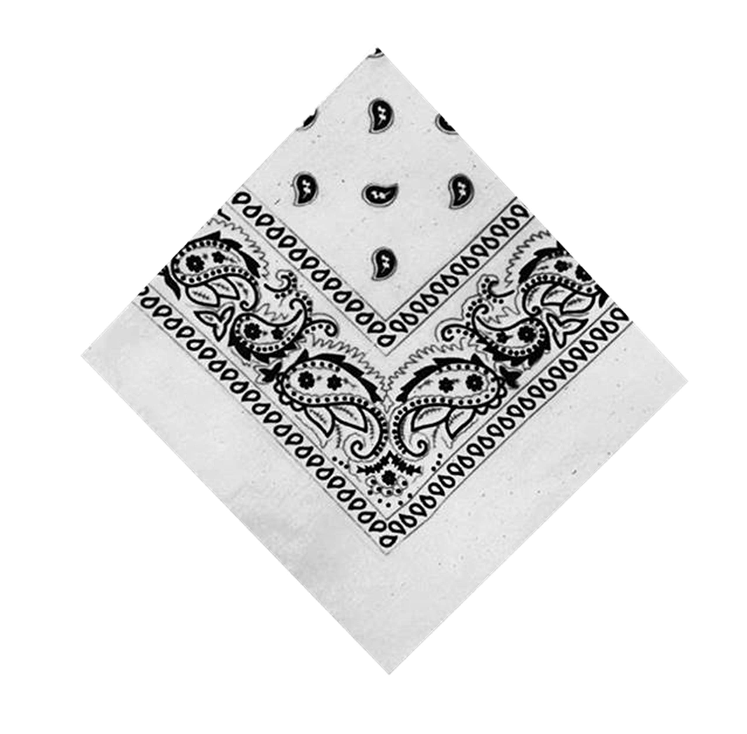 Ksc Unisex White New Cotton Bandanna Double Sided Paisley Headbands, Neck Scarf, Handkerchief, Lovely Colors (White)
