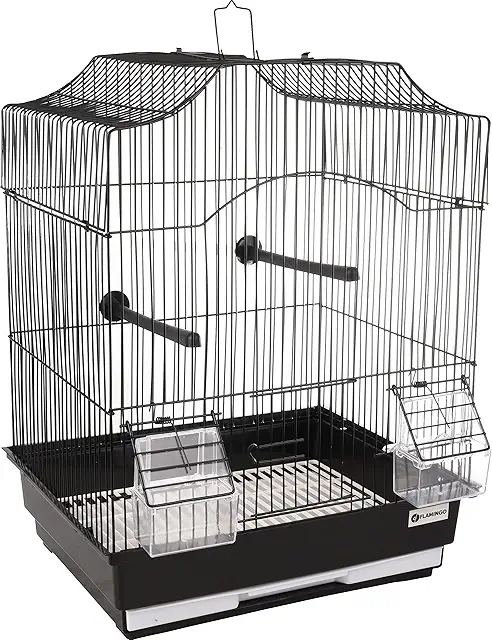 Gabbia per Uccelli Lampung Nero - Voliera Compatta da Trasporto 34×28×44,5 cm