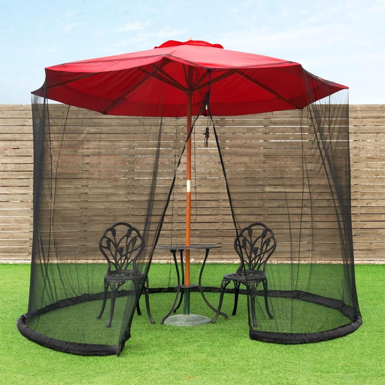 Outdoor Mosquito Net Umbrella Collapsible Polyester Mesh Washable Fits 7.5ft-10ft Hanging Umbrellas Ultra Large Netting Curtains Camping Patio with Zipper and Water Tubes at Base