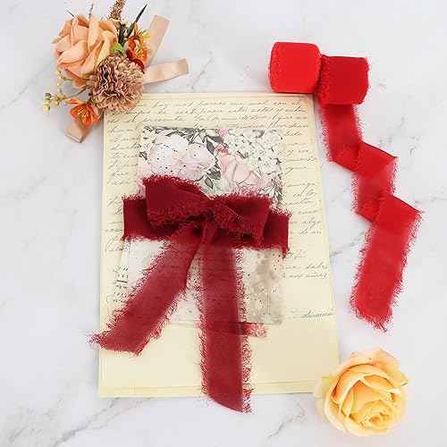 Miniatura 5 de 3 rollos de cinta de gasa claret de 1 pulgada x 5 yardas de cinta de seda para envolver regalos, decoración de bodas, fiestas, ramo de flores,