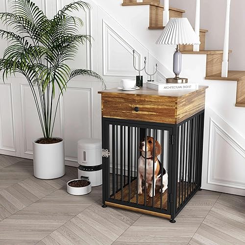 Miniatura 6 de Gitua Mesa auxiliar para perros de tamaño pequeño, mesa auxiliar moderna de estilo rústico con almacenamiento, mesa auxiliar de casa de mascotas a