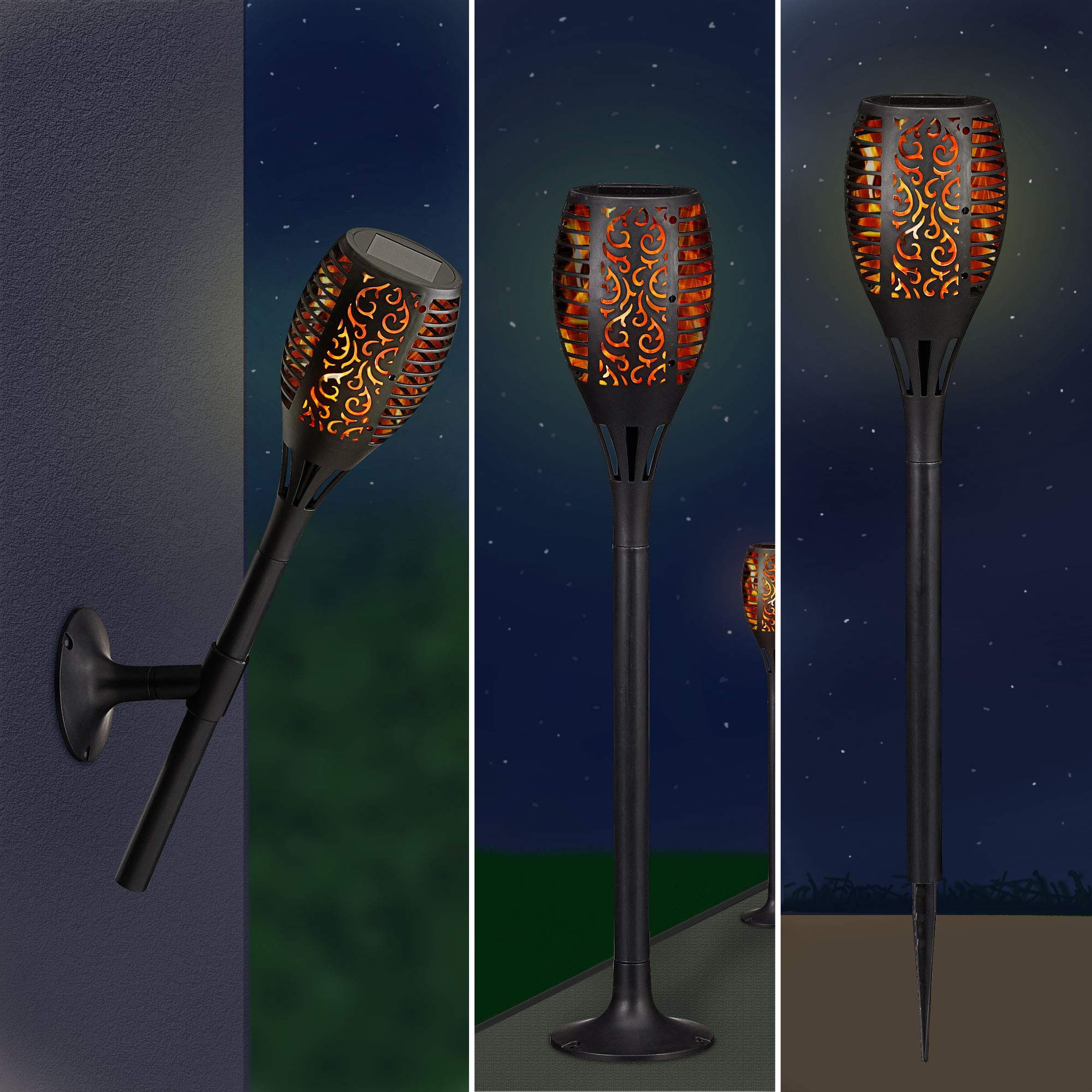 Lot de 12 torches solaires LED - Environ 58 cm - Support mural