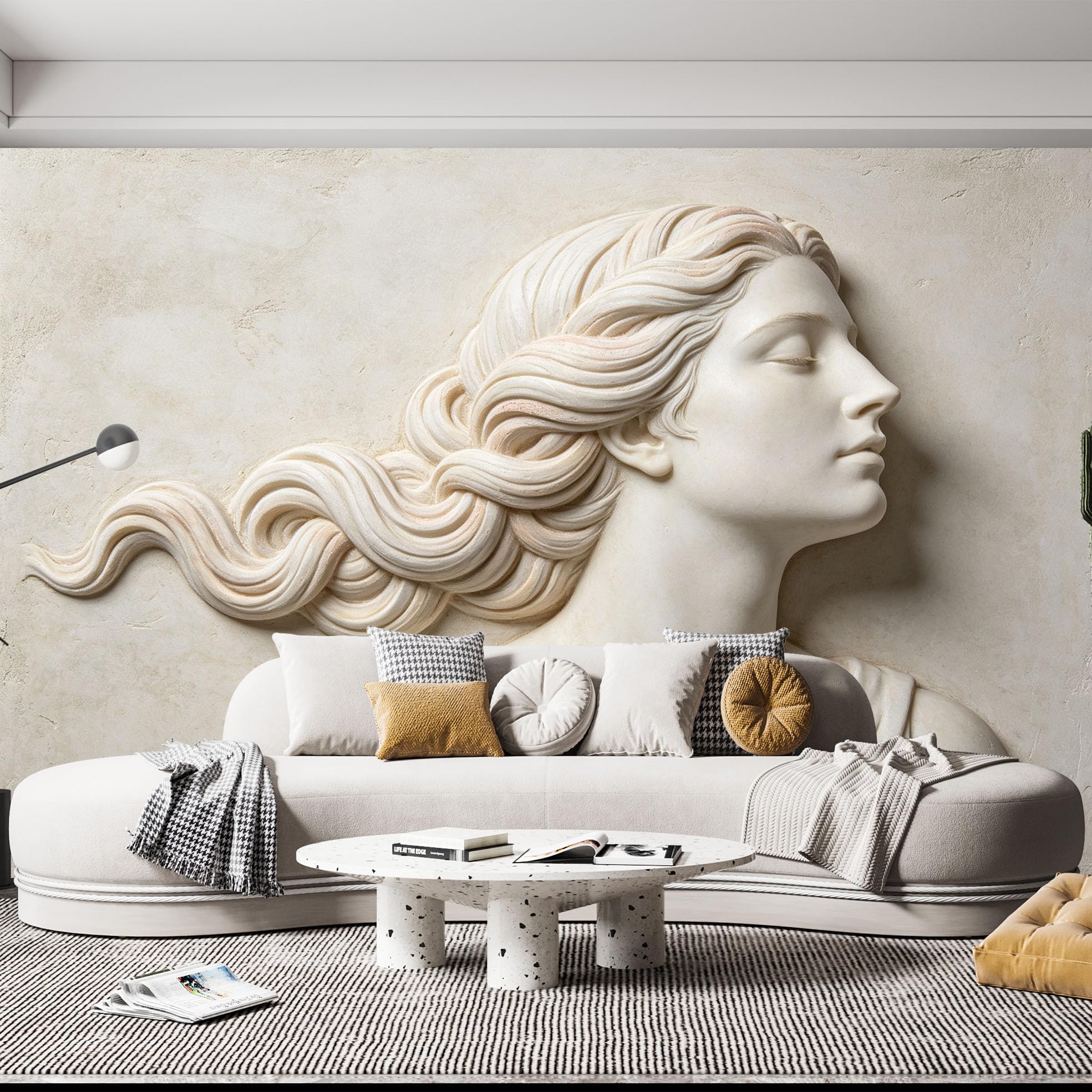 Klasyczna rzeźba damska fototapeta 3D antyczna statua włóknina tapeta neoklasycystyczna sztuka europejska tapeta ścienna 400 x 280 cm kremowy beżowy dekoracyjna ściana do salonu sypialni przedpokój S
