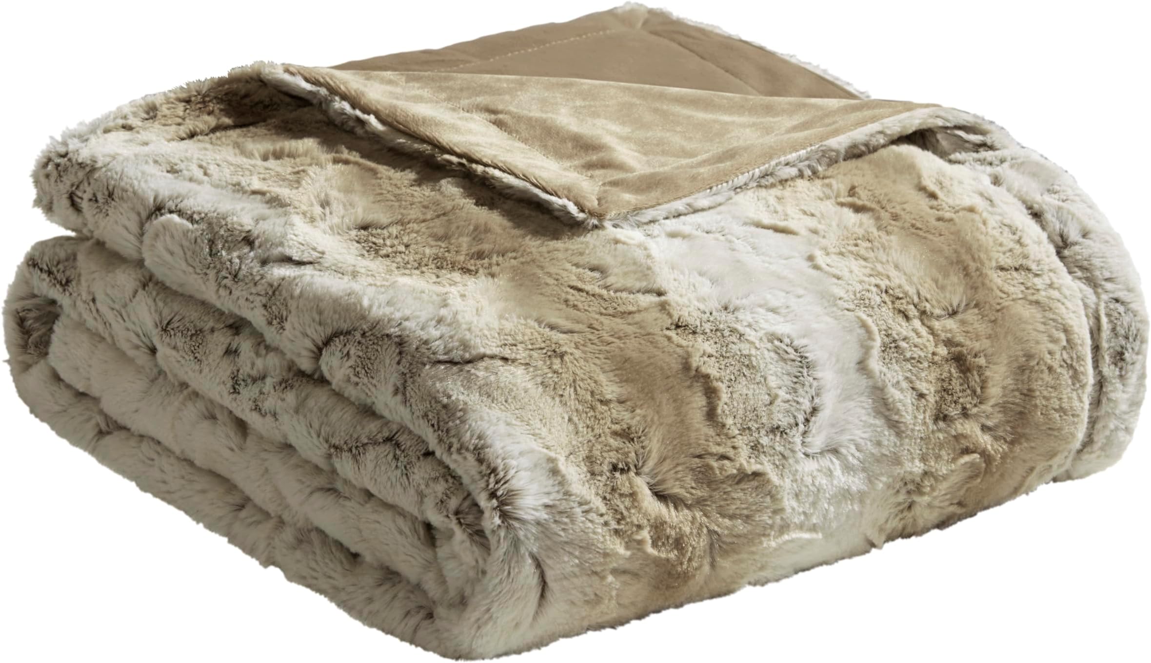 Zuri Luxury Oversized Faux Fur Throw Sand 6070 Soft Cozy Brushed Faux Fur for Bed, Coach or Sofa