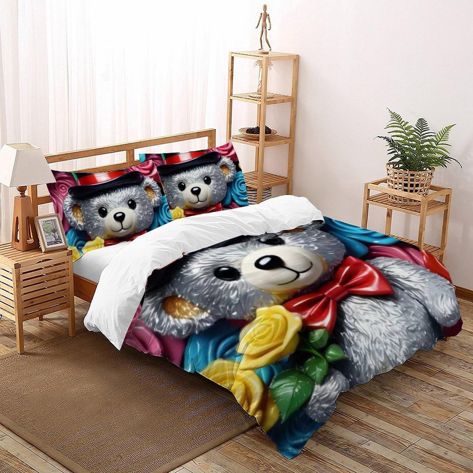 Housse de couette pour lit enfant 220x240 anti-plis en microfibre douce animaux 3D