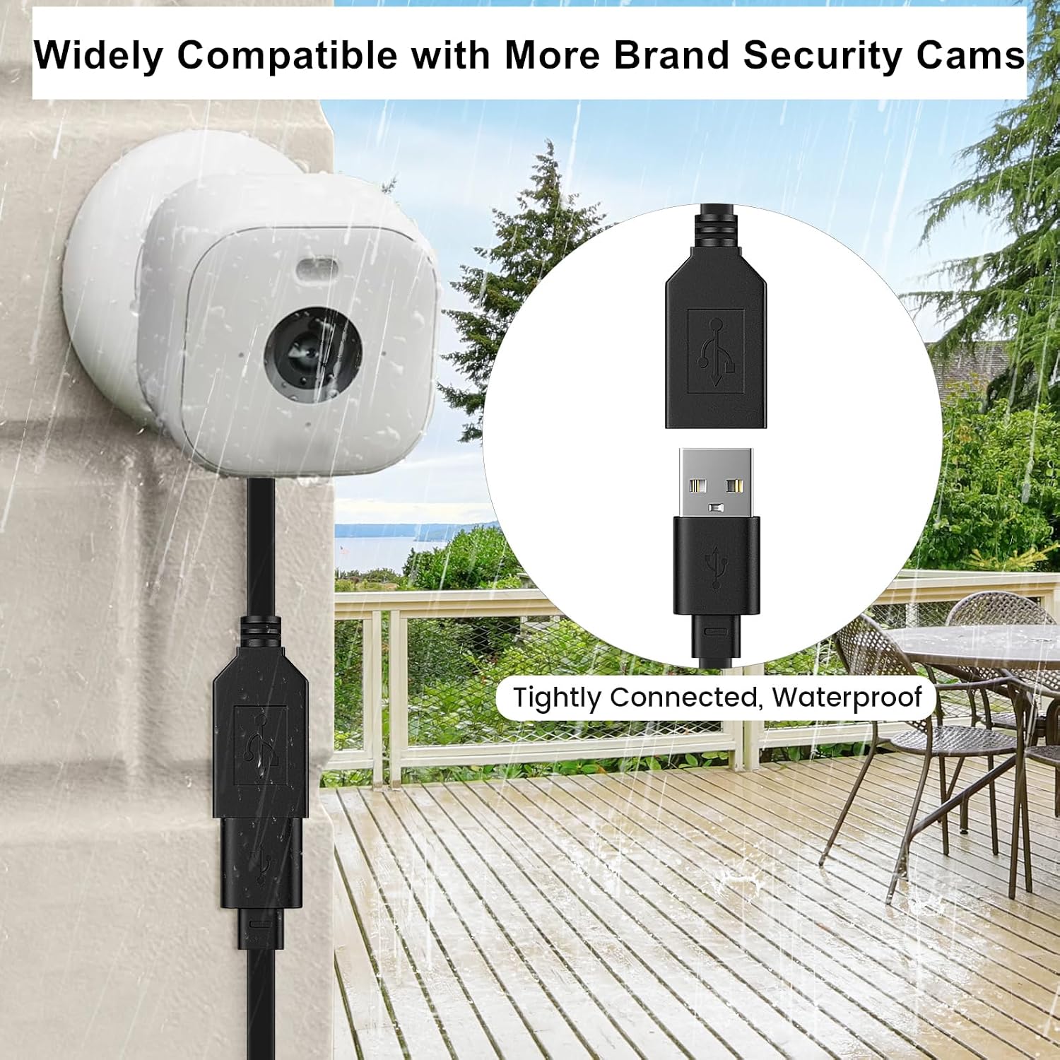 2-Pack 30ft Power Extension Cable for Wyze Cam v4, v3, OG, Pan v3, Black image 4
