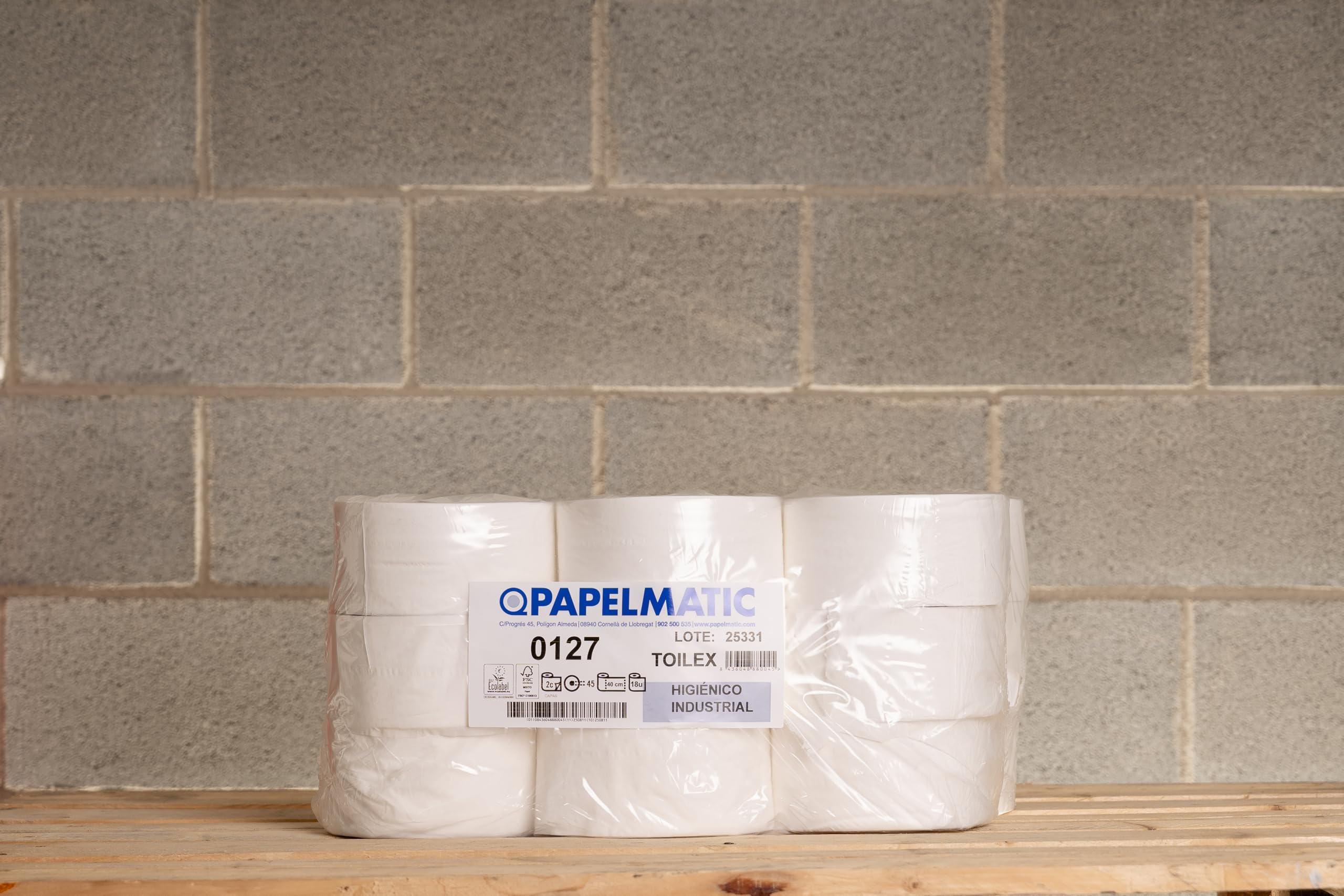 Papel Higiénico Industrial, 2 Capas, 160m x 90cm, 18 Rollos, Precorte 40cm | Papel WC Industrial