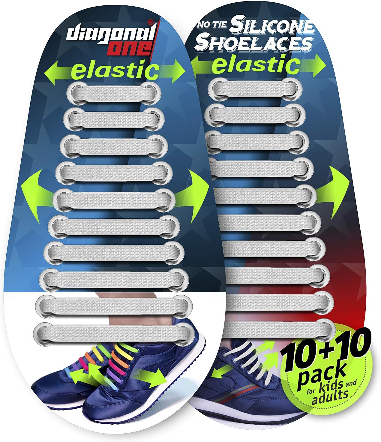 DIAGONAL ONENo Tie Shoelaces for Kids & Adults. The Elastic Silicone Shoe Laces to Replace Your Shoe Strings. 16 Slip On Tieless Flat Silicon Sneakers Laces