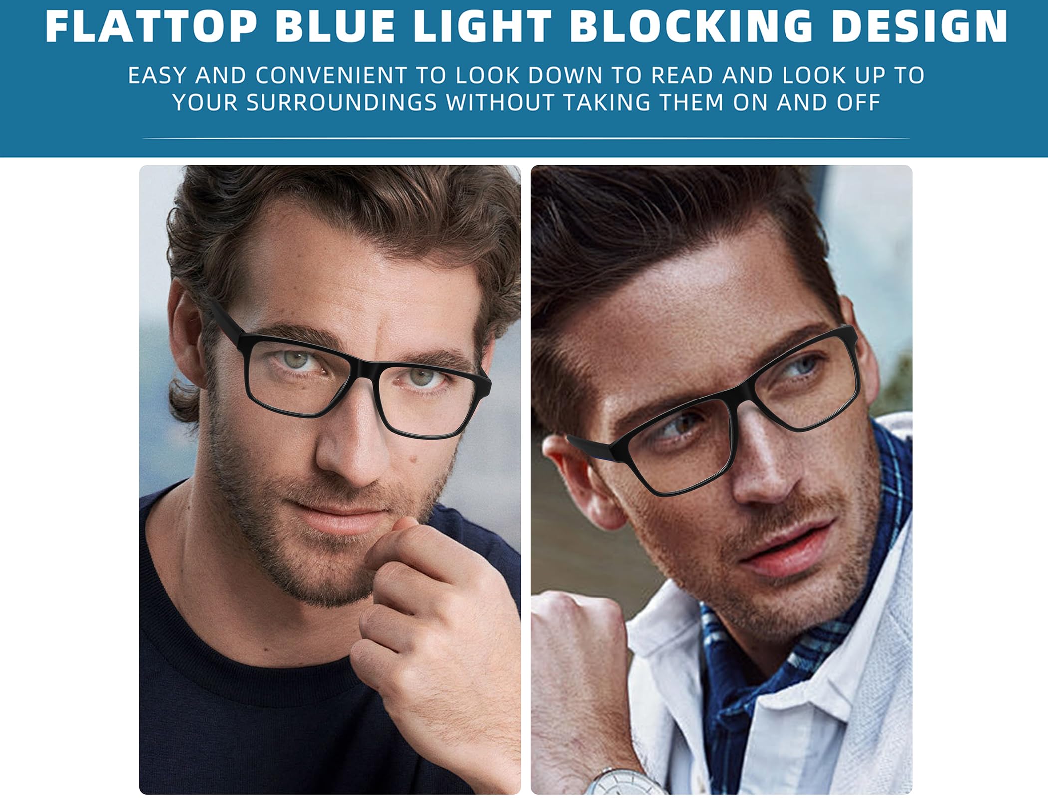 MODFANS Un Pack de 4 Gafas de Lectura Hombre Anti Luz Azul,Varillas de Goma,Lente Clara,Vision Clara,Ligeras Comodas,Colores Mezclados