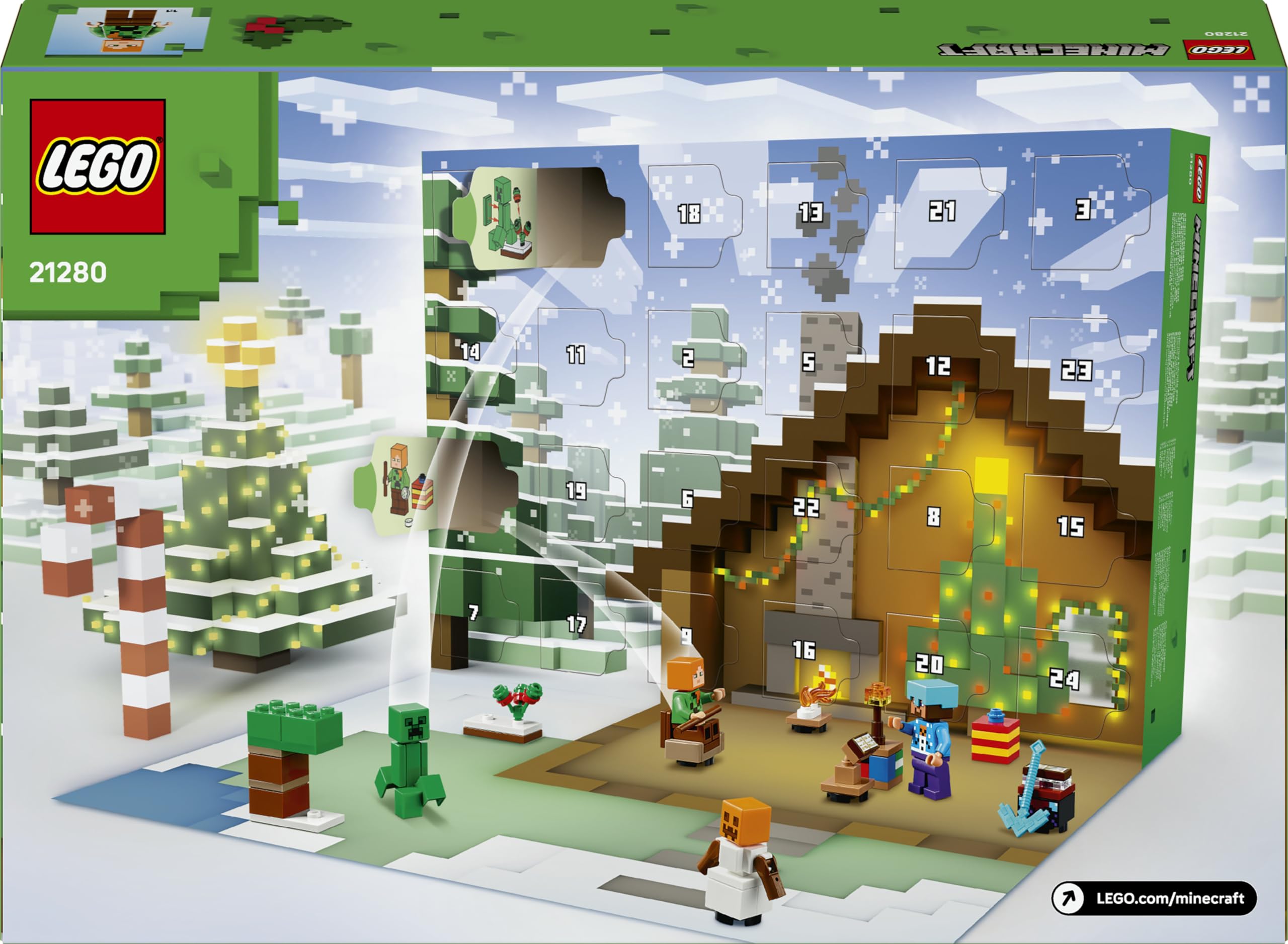 LEGO Minecraft Adventskalender 2025 - Spielzeug für Jungen & Mädchen ab 7 Jahren - 24 Überraschungen inkl. Minifiguren & Mini-Modellen - Kinder Spielset - Gaming Geschenk zum Advent - 21280