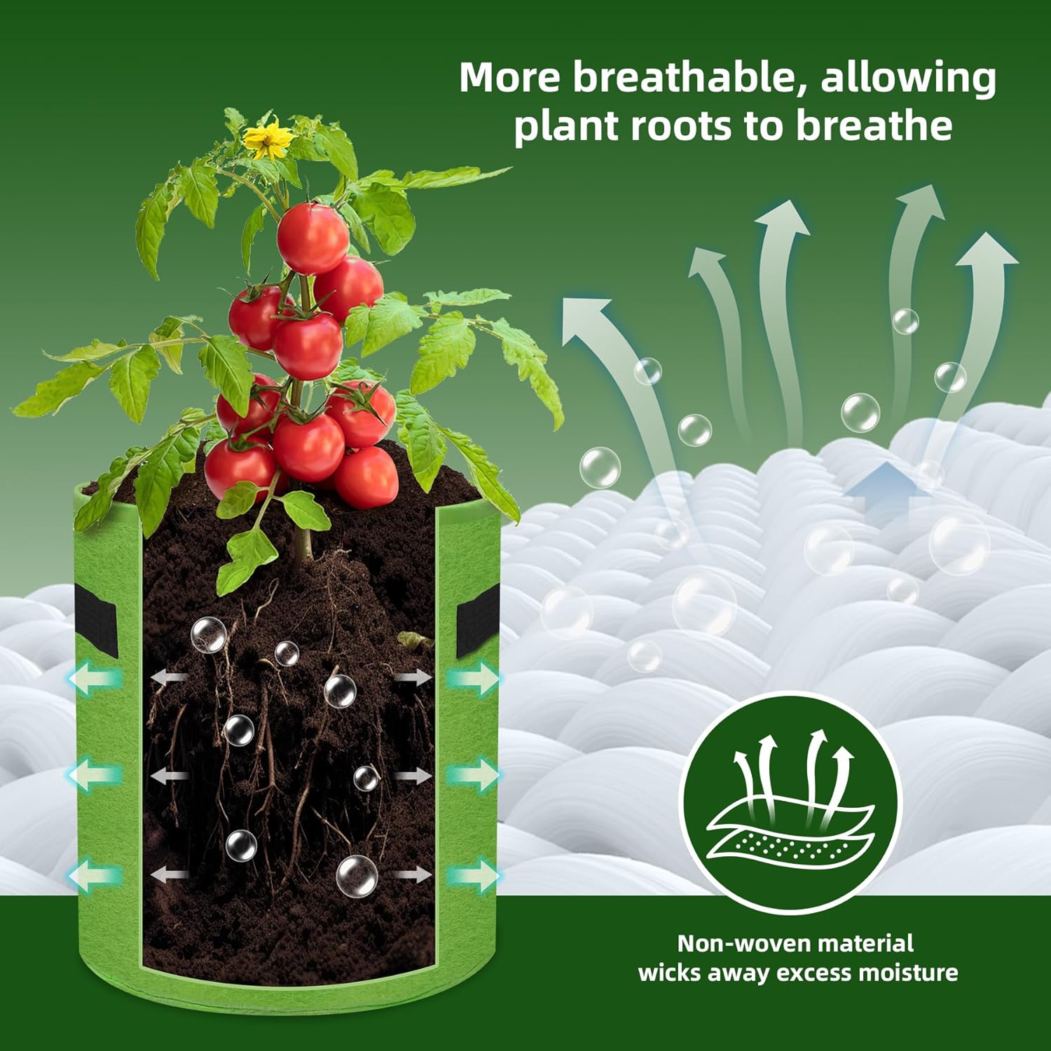 2-Pack 5 Gallon Potato Grow Bags, Garden Planting Bag with Reinforced Handle,Thickened Nonwoven Fabric Pots for Tomato, Potato Vegetable and Fruits - Image 2