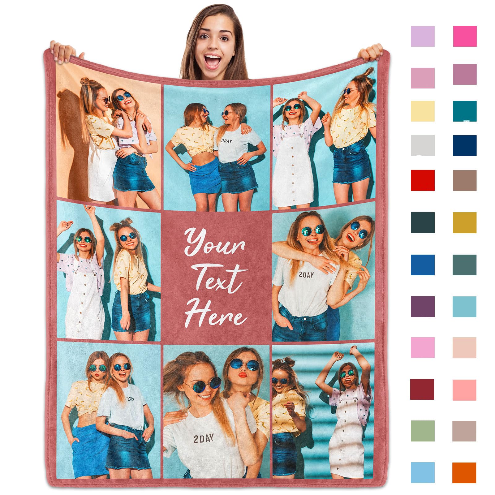 ROHBVMN Personalised Blanket with Photos Text, Custom Blanket customised blanket adults Customized picture Blanket customisable blanket,for Girlfriend Boyfriend Wife Husband Day Gifts Photo Blanket