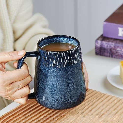 Vista 9 de Tazas de café grandes de cerámica, tazas de café de mango grande de 24 onzas, taza de té y café extra grande para oficina y hogar, aptas para azul