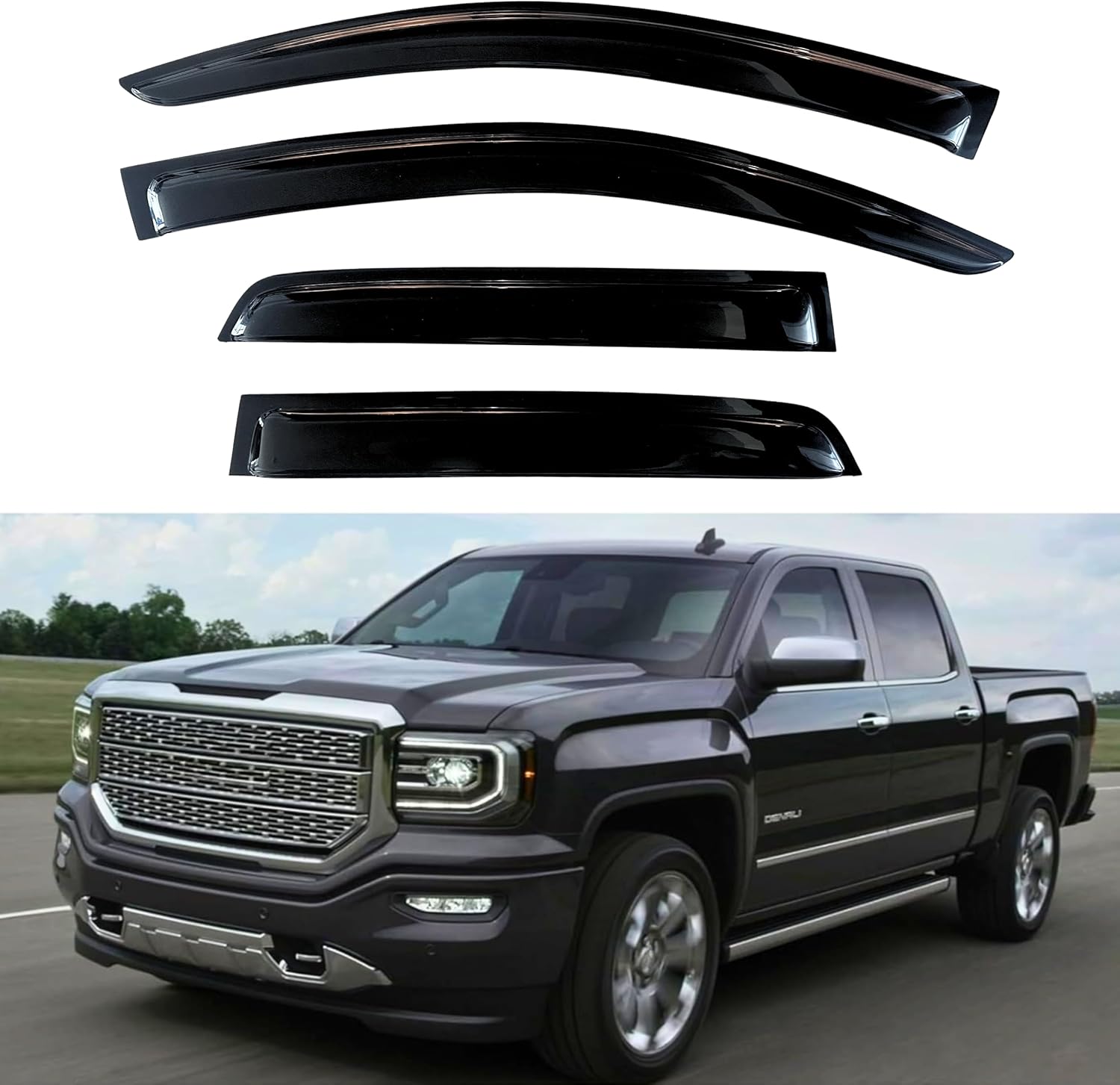 KPY Window Visor for 2014-2018 GMC Sierra & Chevrolet Chevy Silverado 1500, 2500HD 3500HD 2015-2019, 4PC Rain Guards Tape-On Style, 2014 2015 2016 2017 2018 2019 (Crew Cab Only) 14-18 Silverado/Sierra 1500 Crew Cab