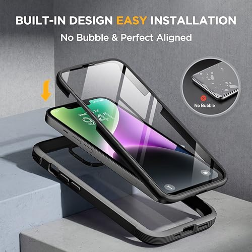 Miniatura 4 de Miracase Glass Series - Funda diseñada para iPhone 14 de 6.1 pulgadas, funda transparente de cuerpo completo con protector de pantalla de vidrio