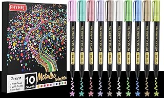 Metallic Marker Pens - 10 Colors Acrylic Paint Markers with 2.0mm Medium Tips for Rock Painting, Black Paper Art & Scrapbooking | Metallic Ink for DIY Crafts, Greeting Cards & Holiday Gifts