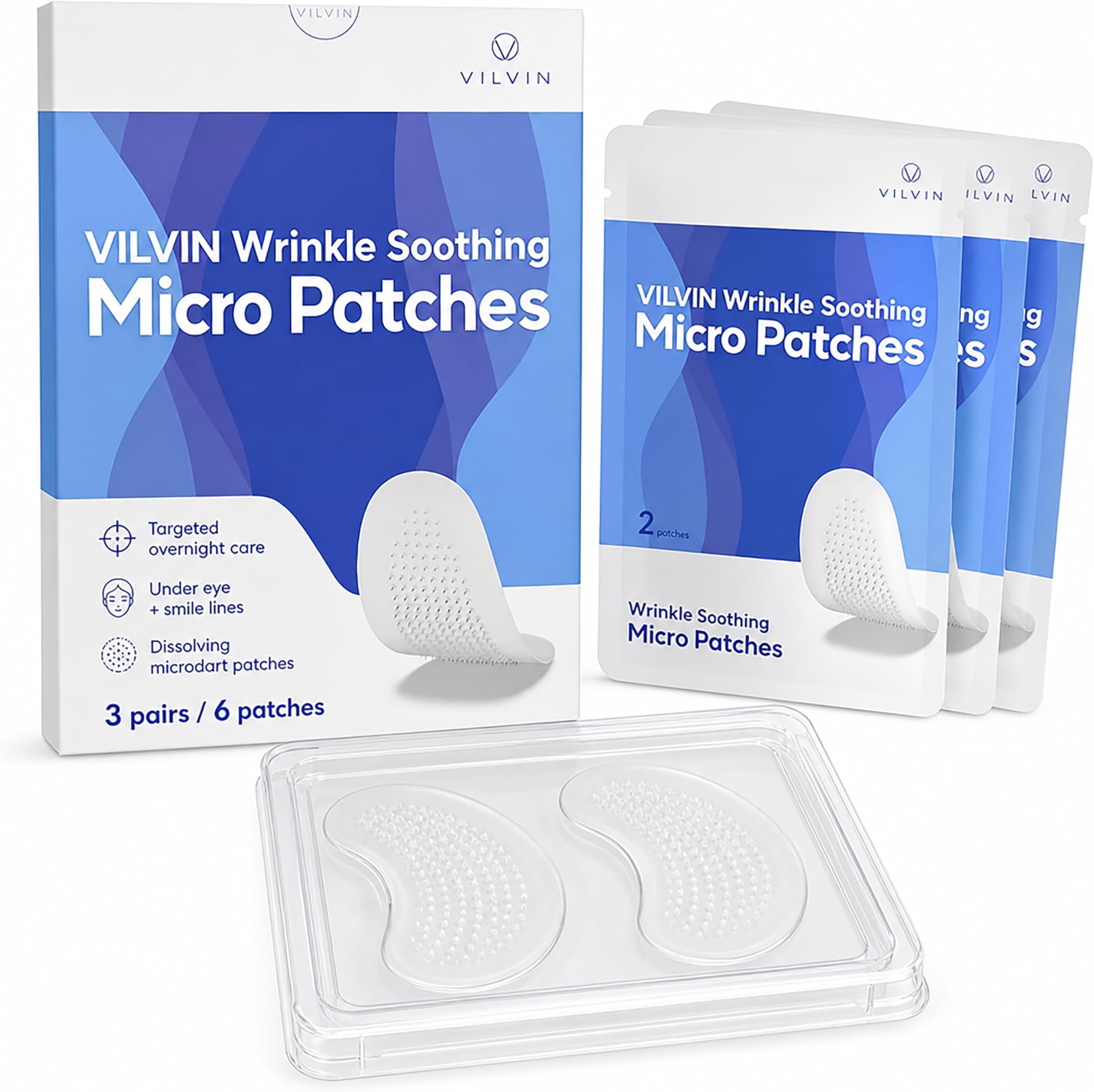 Dissolving Microdart Depuffing Patches for Under Eye and Smile line with Hyaluronic Acid and Tea Tree - 3 pairs - Anti wrinkle patches for face overnight