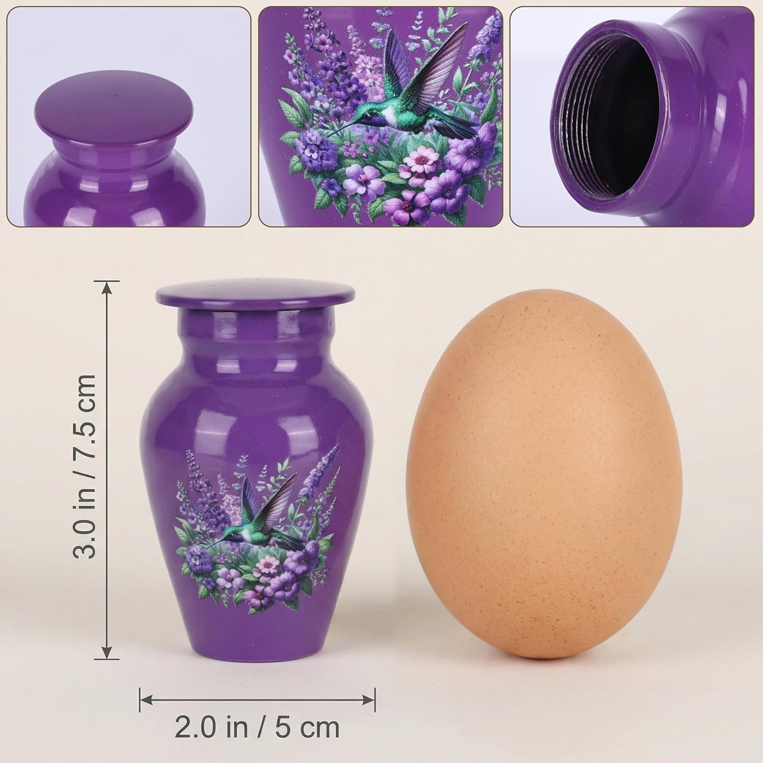 Purple Hummingbird Urns for Human Ashes Adult Female and Male, Decorative Burial Urn, Funeral Cremation Urns for Women and Men Women's Keepsake Urn for Mom or Mother (Purple, Small)