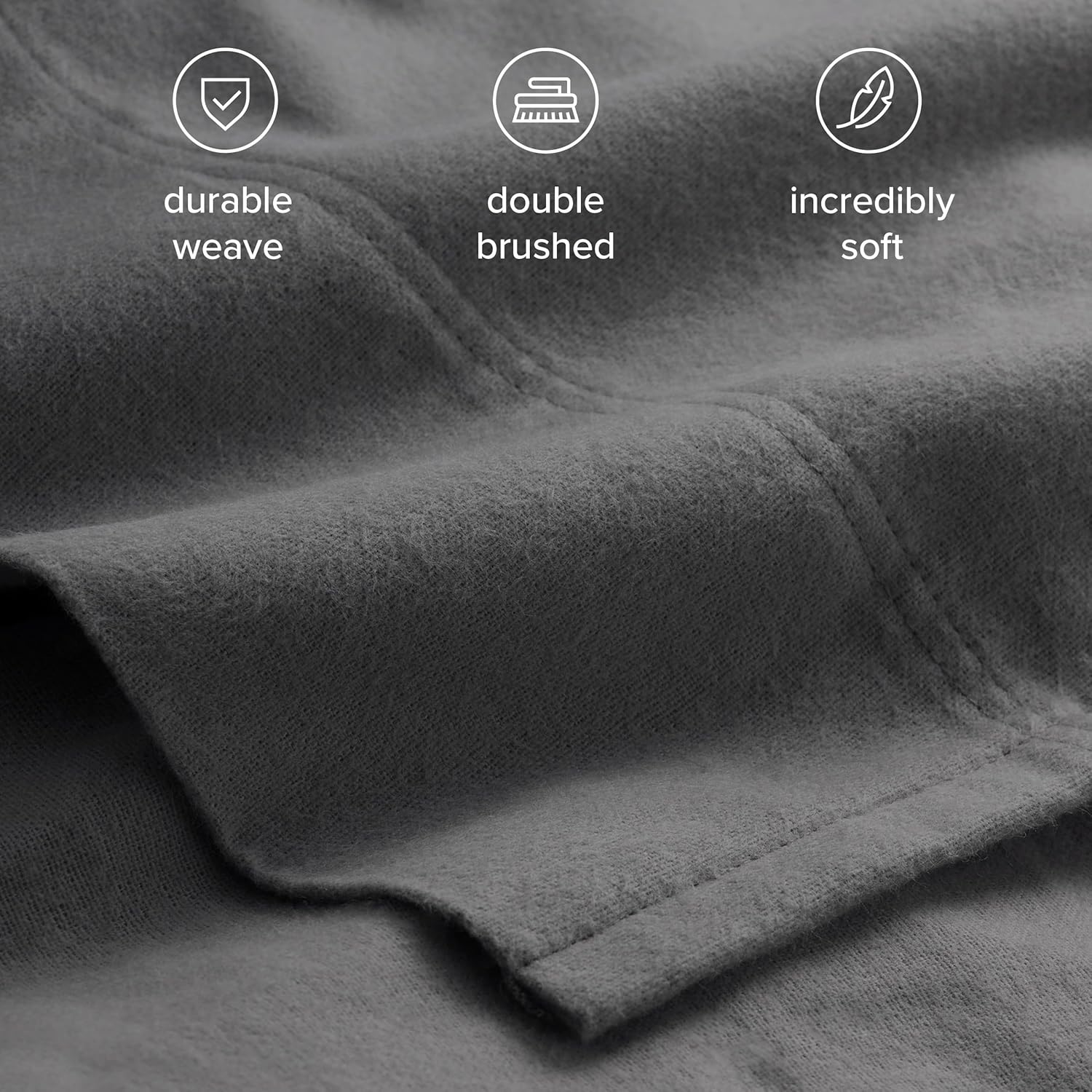 Bare Home Organic Cotton Flannel Sheet Set - Queen Size - 100% Cotton - Double Brushed for Extra Softness & Comfort - Warm, Cozy, and Durable - Breathable - Bed Sheets (Queen, Grey) - Image 5