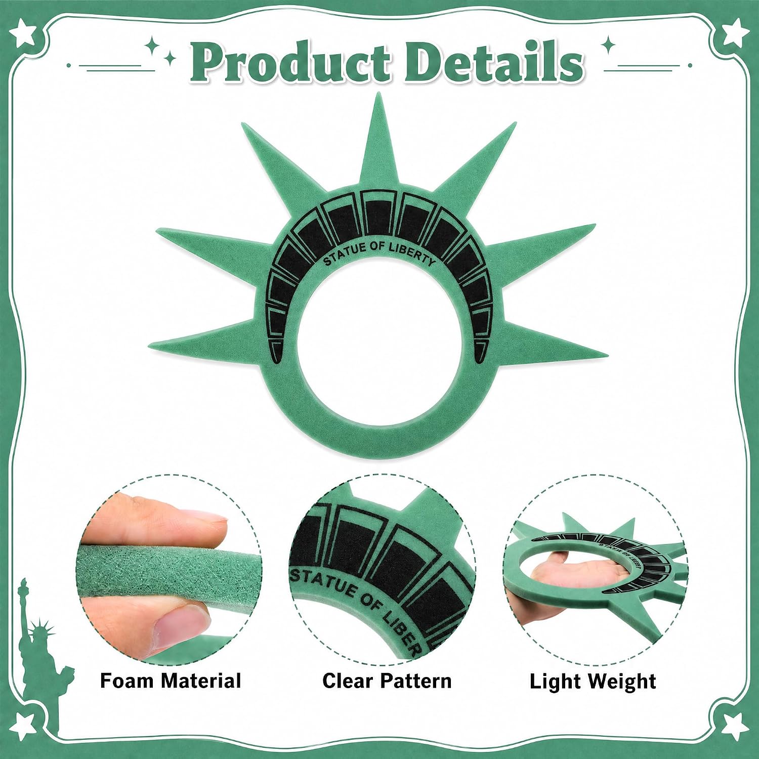 6/12 Set Statue of Liberty Crown, Adult Foam Liberty Headband Costume Kit