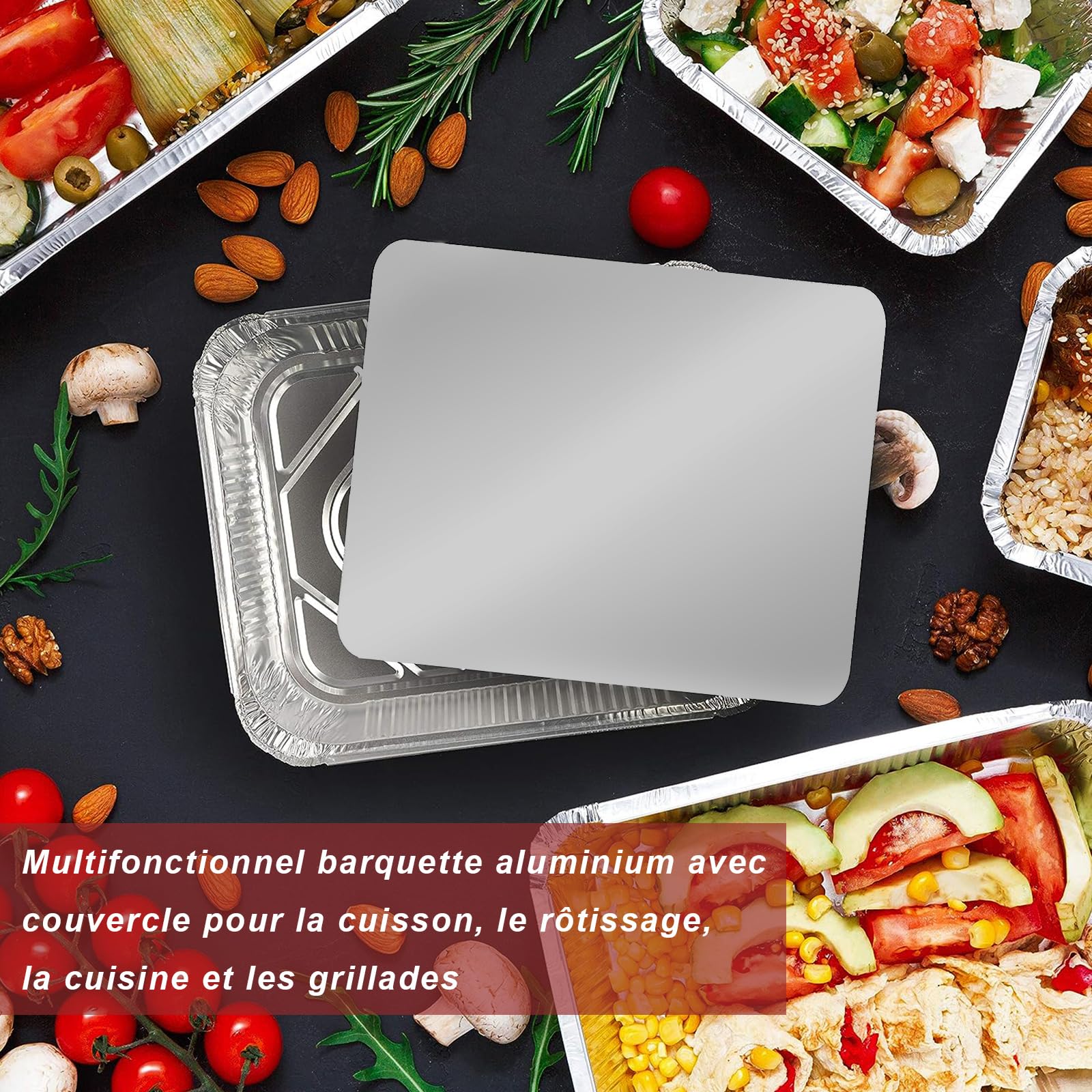 OUTIHOME Barquette Aluminium avec Couvercle Cartonné 500ml, Lot de 50 Pièces, Ba