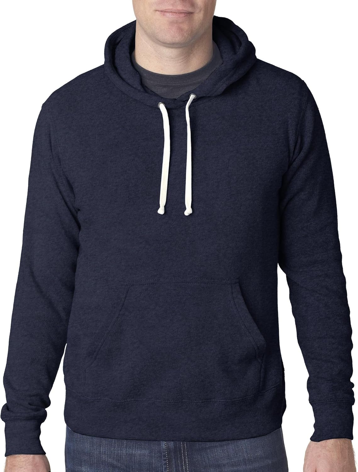 J-America Adult Tri-Blend Fleece Pullover Hooded Sweatshirt, Navy, Medium