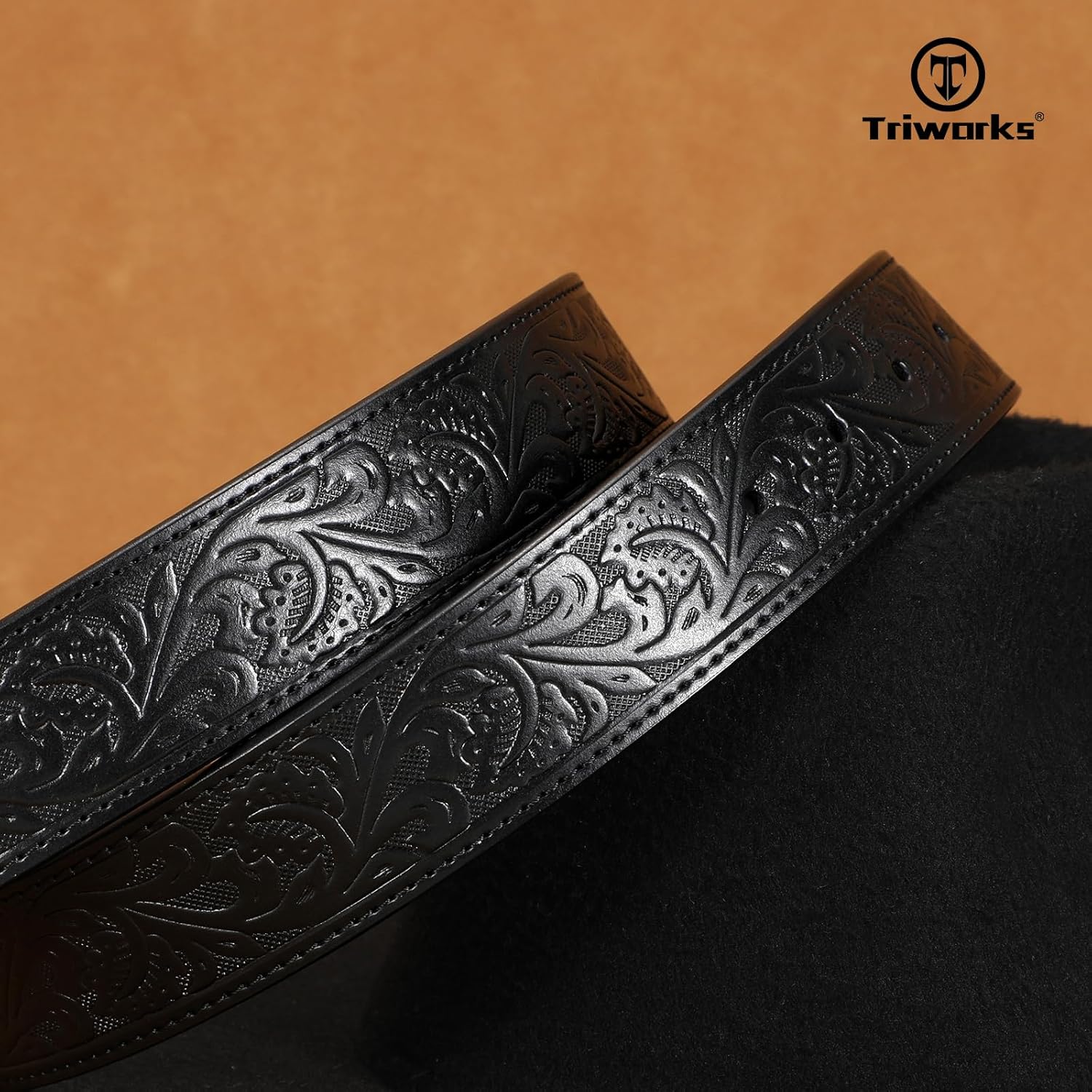 TRIWORKS Mens Western Cowboy Belt - Cowgirl Western Country Belt with Floral Engraved Buckle - Image 8