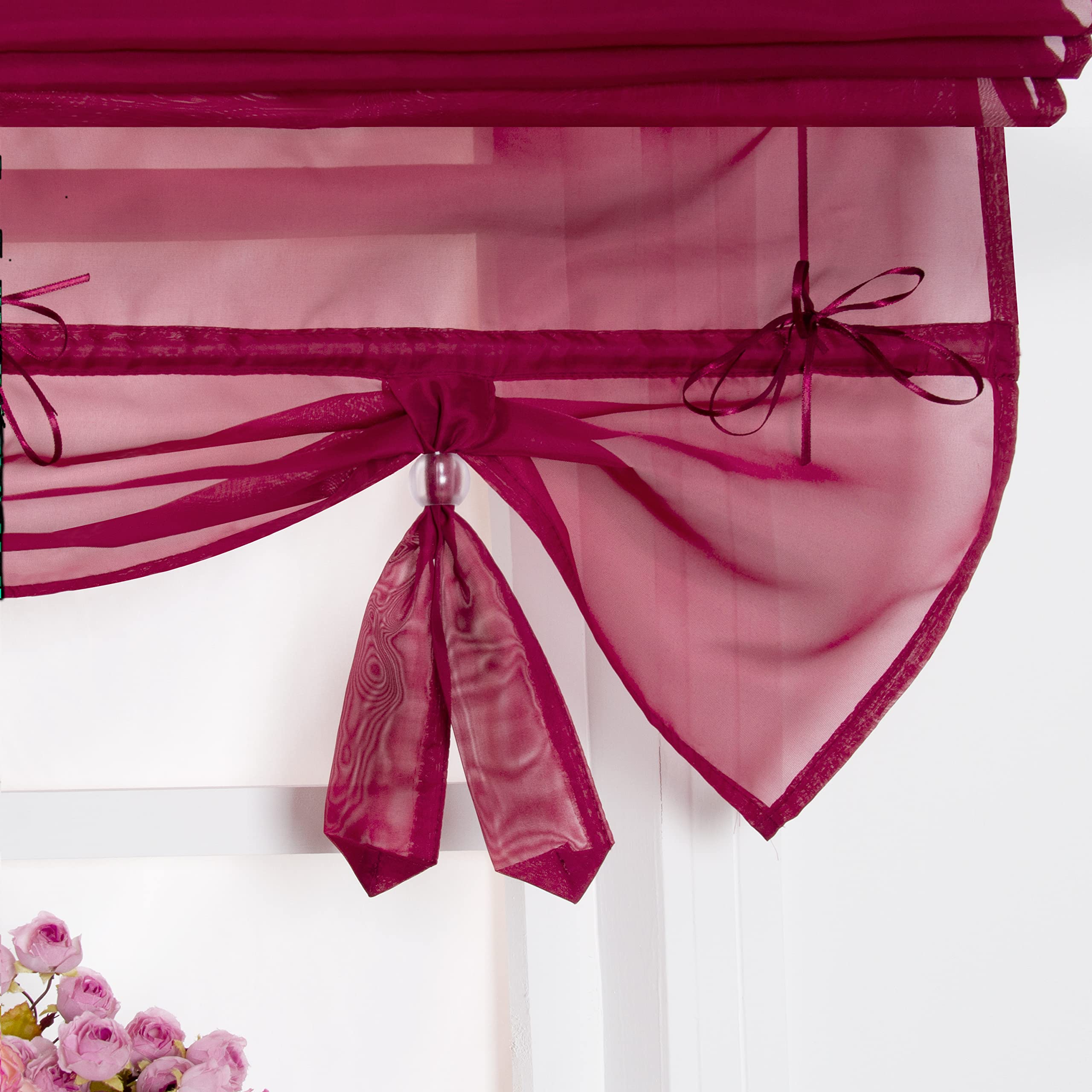 Rideau Romain SIMPVALE Vin Rouge 60x155cm - Voilage Semi-Transparent - Chambre, Salon, Cuisine