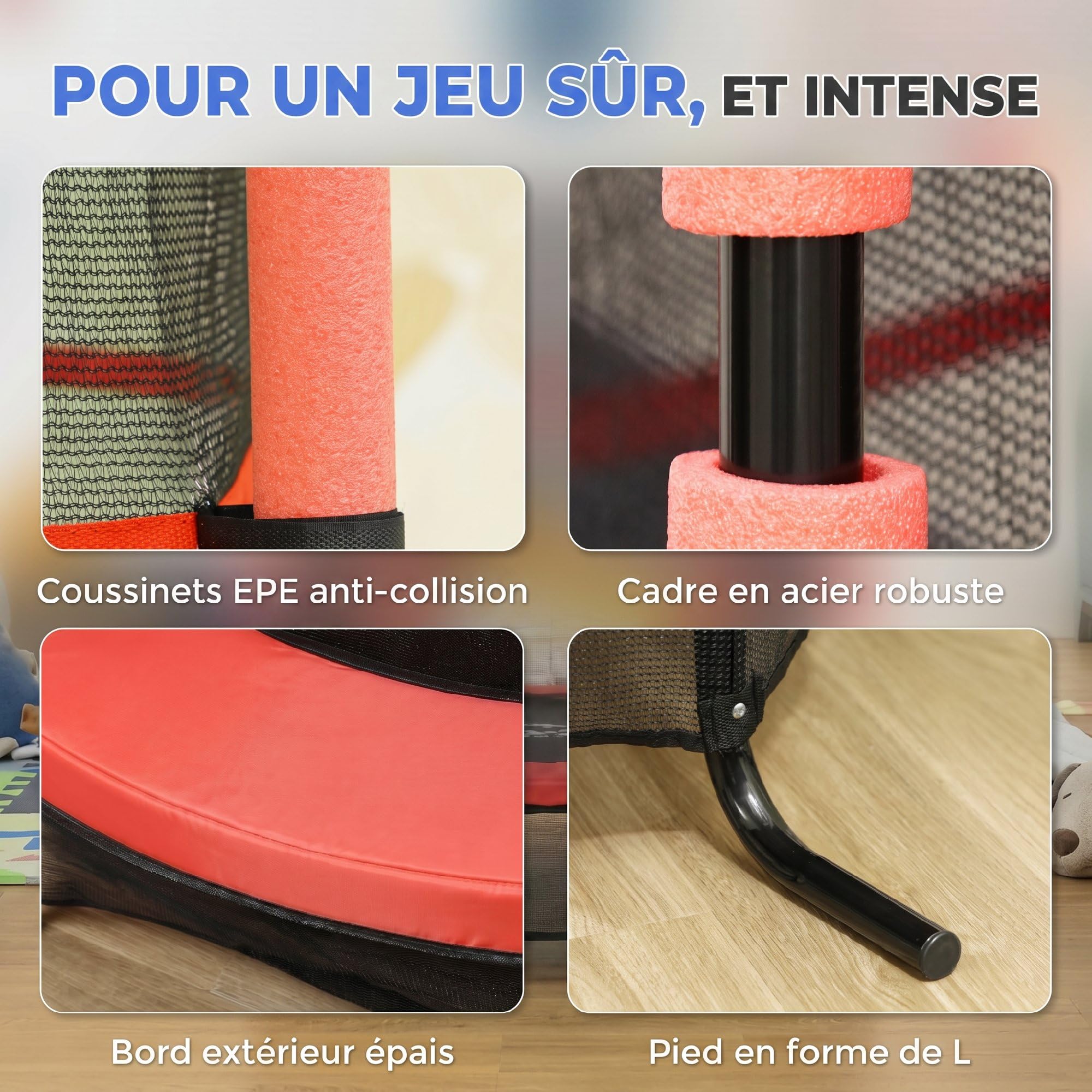 HOMCOM Trampoline Enfant Ø 1,63 m Filet de sécurité Porte zipée Couvre-Ressorts 6 poteaux rembourrés Inclus