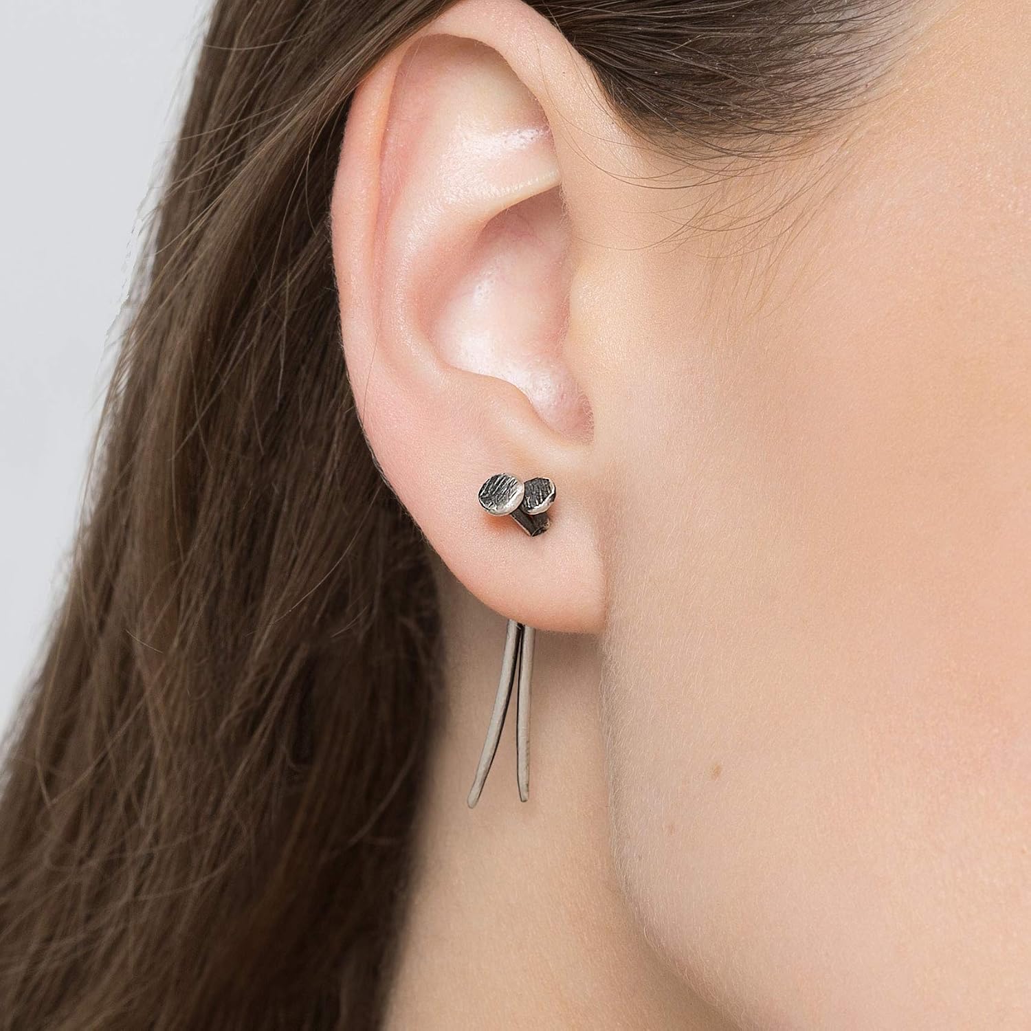 Oxidized Ear Jacket Earring 925 Sterling Silver, Double Spike Front-Back Gothic Punk Style, Hypoallergenic and Nickel-Free, Single - Handmade by Emmanuela
