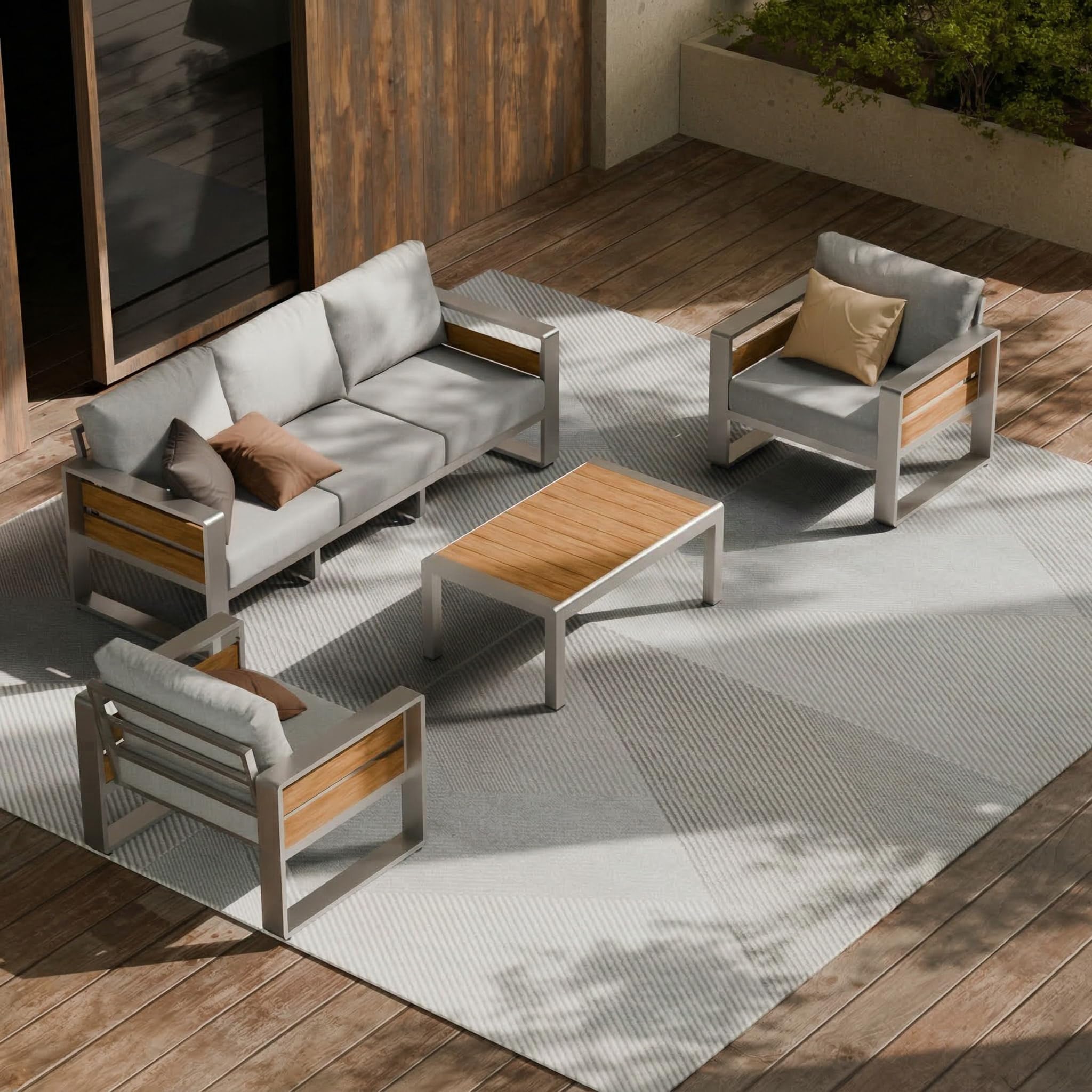 ZANDOR Aluminum Outdoor Patio Furniture Set with Table,5 Seat, Silver
