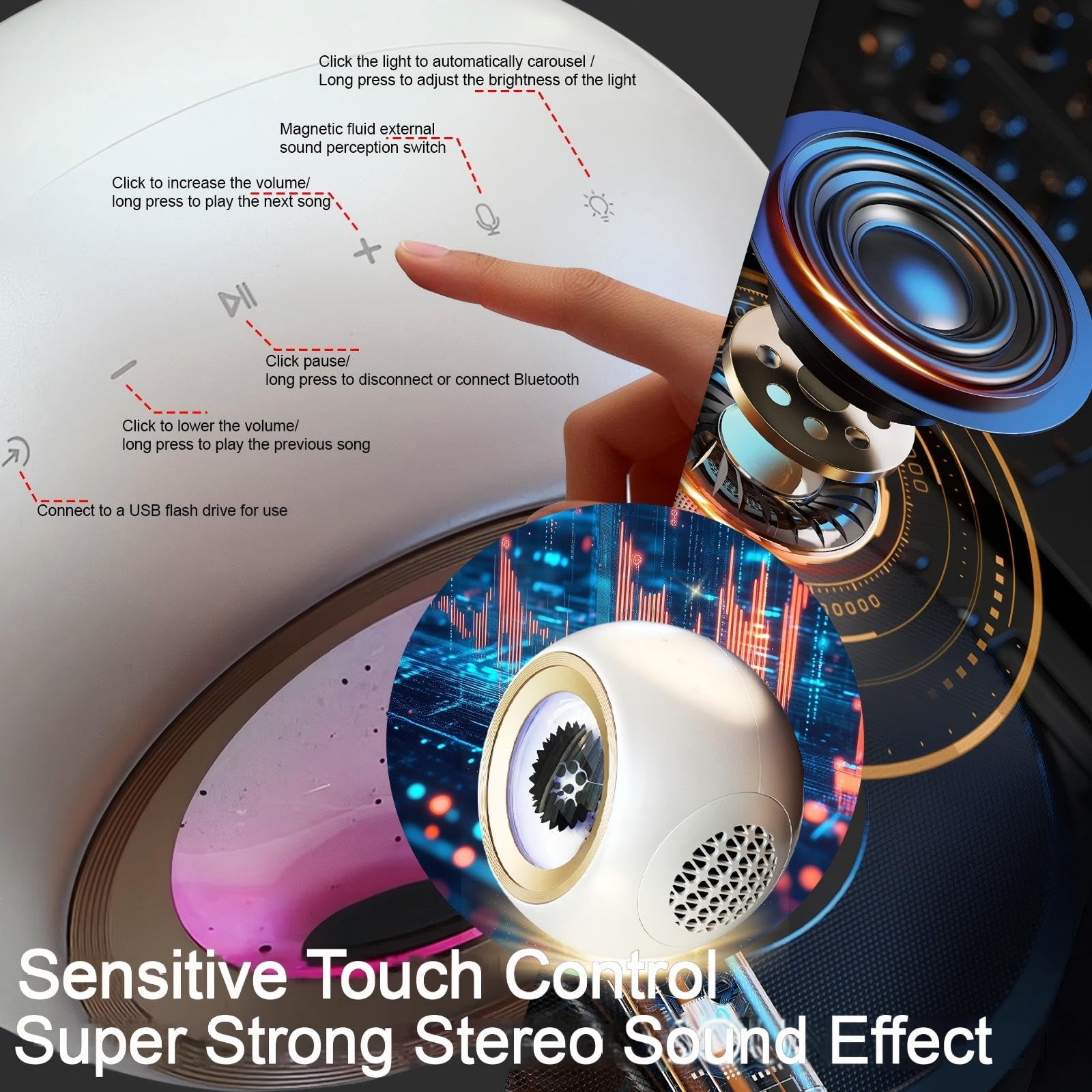 Ferrofluid Altoparlante Bluetooth,visualizzazione audio Ferrofluid Altoparlante Bluetooth con bassi migliorati e alti nitidi,doppio canale stereo,coppia TWS,vibrante luce colorata ambientale (Bianco)