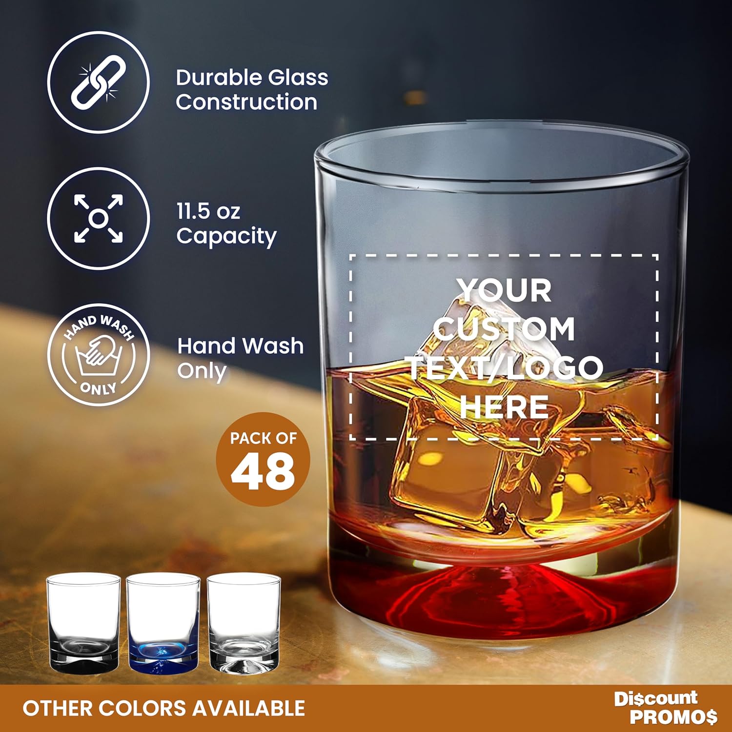 Custom Manhattan Rocks Whiskey Glass 11.5 oz. Set of 48, Personalized Bulk Pack - Perfect for Scotch, Bourbon, Whiskey, Cocktail - Red - Image 2