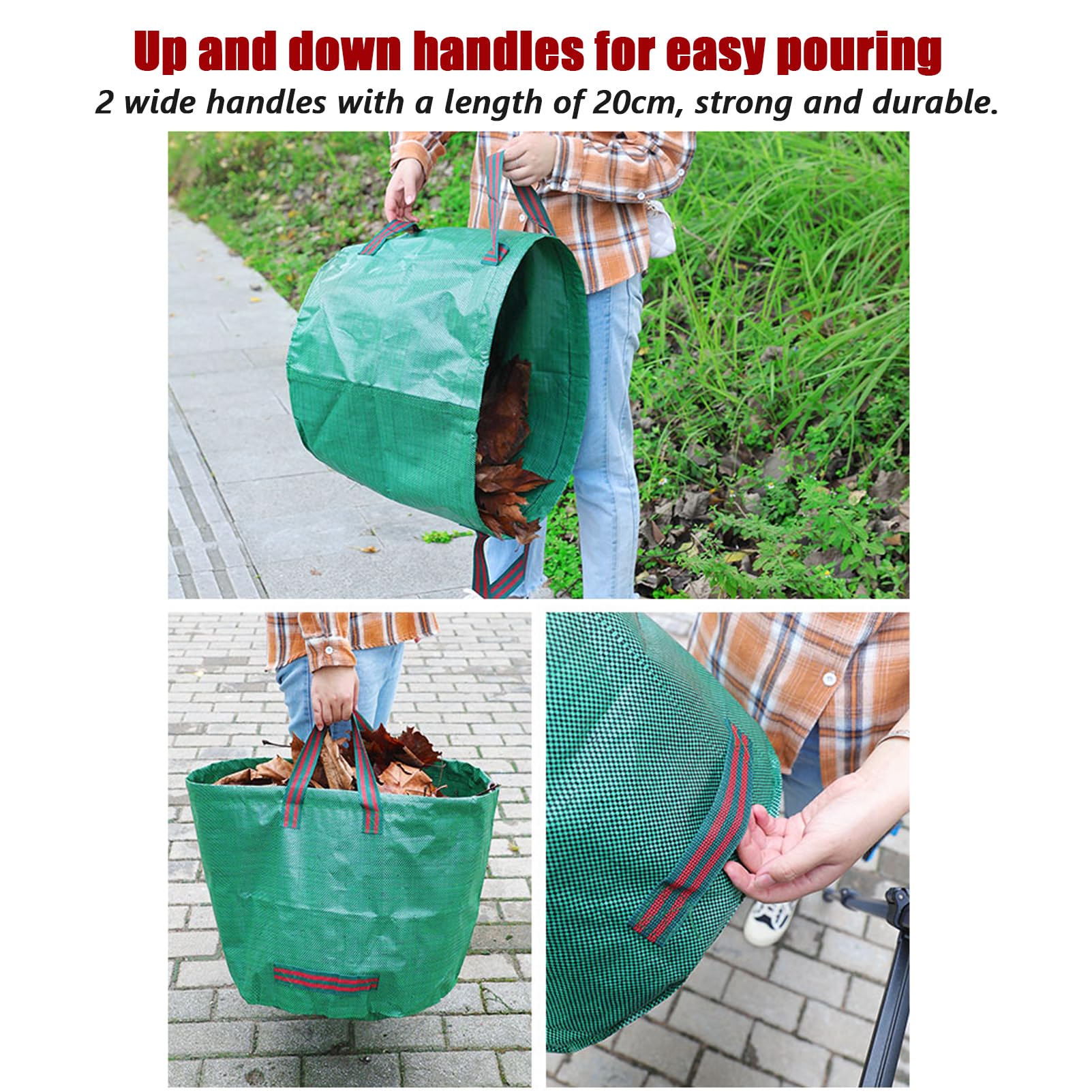 Bolsas de basura de jardín de 272 L, rastrillo de jardín de 9 dientes, sacos de basura de hojas de jardín impermeables con asas para recoger residuos de jardín, hierba y hojas de residuos vegetales