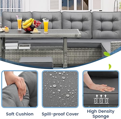 Miniatura 49 de Juego de conversación de patio de 4 piezas, sofá modular de ratán exterior, juego de muebles acolchados, sofá de mimbre ideal para jardín, porche