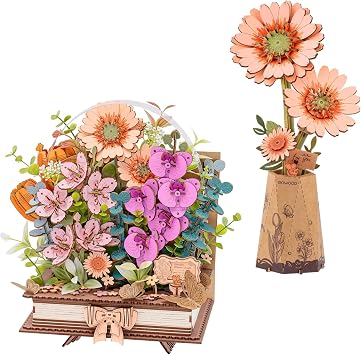 3D Flower Wooden Puzzles for Adults, DIY Wooden Flowers Model Kit Building Set Crafts for Adults to Build, Botanical Collection/Ideal Creative Gift Ideas/Housewarming