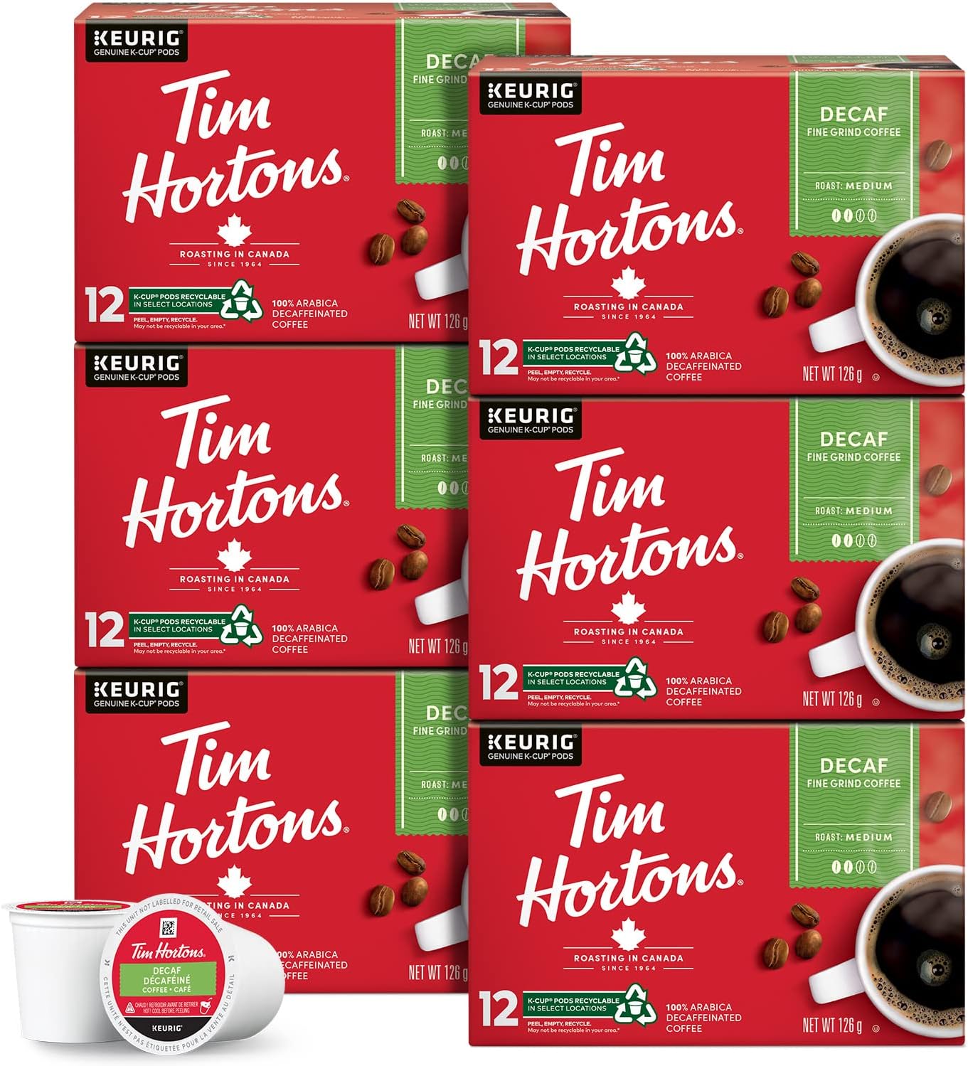 Tim Hortons Decaf Coffee, Single Serve Keurig K Cup Pods, Medium Roast
