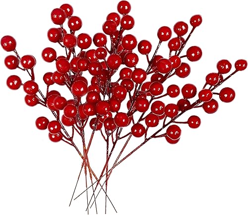 COTOSEY 24 tallos artificiales de bayas rojas para adornos de árbol de Navidad, manualidades, vacaciones y decoración del hogar (rojo)