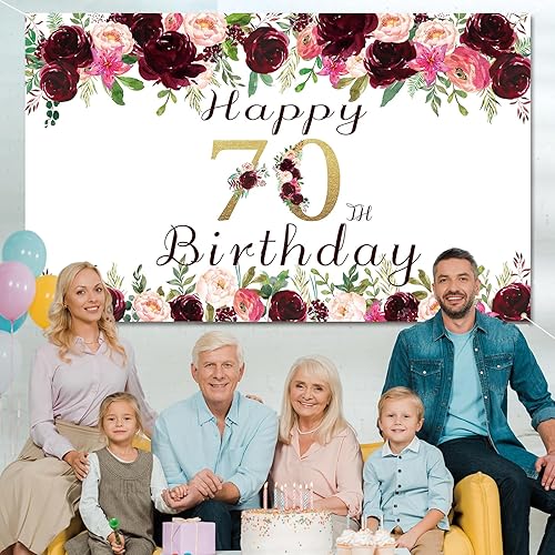 Miniatura 7 de Vlipoeasn Cartel de fiesta de cumpleaños número 70 para mujer, sorpresa de fiesta de cumpleaños número 70 para madres que saludan a 70 años