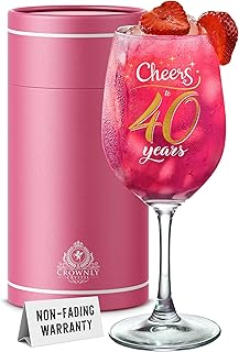 Verre à Vin 40 Ans Femme Cadeau Anniversaire Cheers to 40 Years Idée Cadeau 40 Ans Femme Original Verre Personnalisé Cadeau Soeur Amie Collegue Maman Belle-Mere Quarantaine Cristal 475ml Coffret